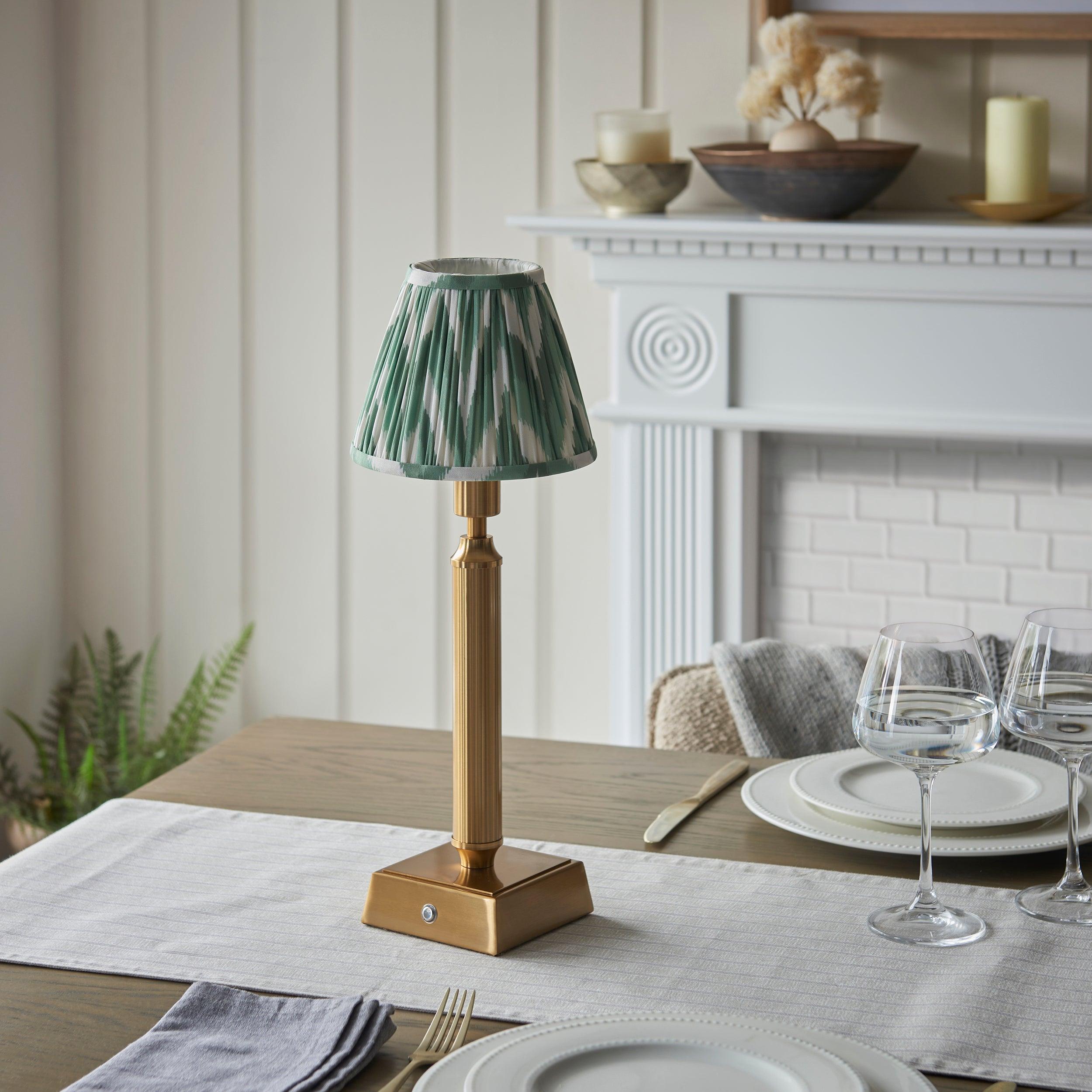 Trobridge Rechargeable Table Lamp & Zigzag 16cm Cotswold Green Shade