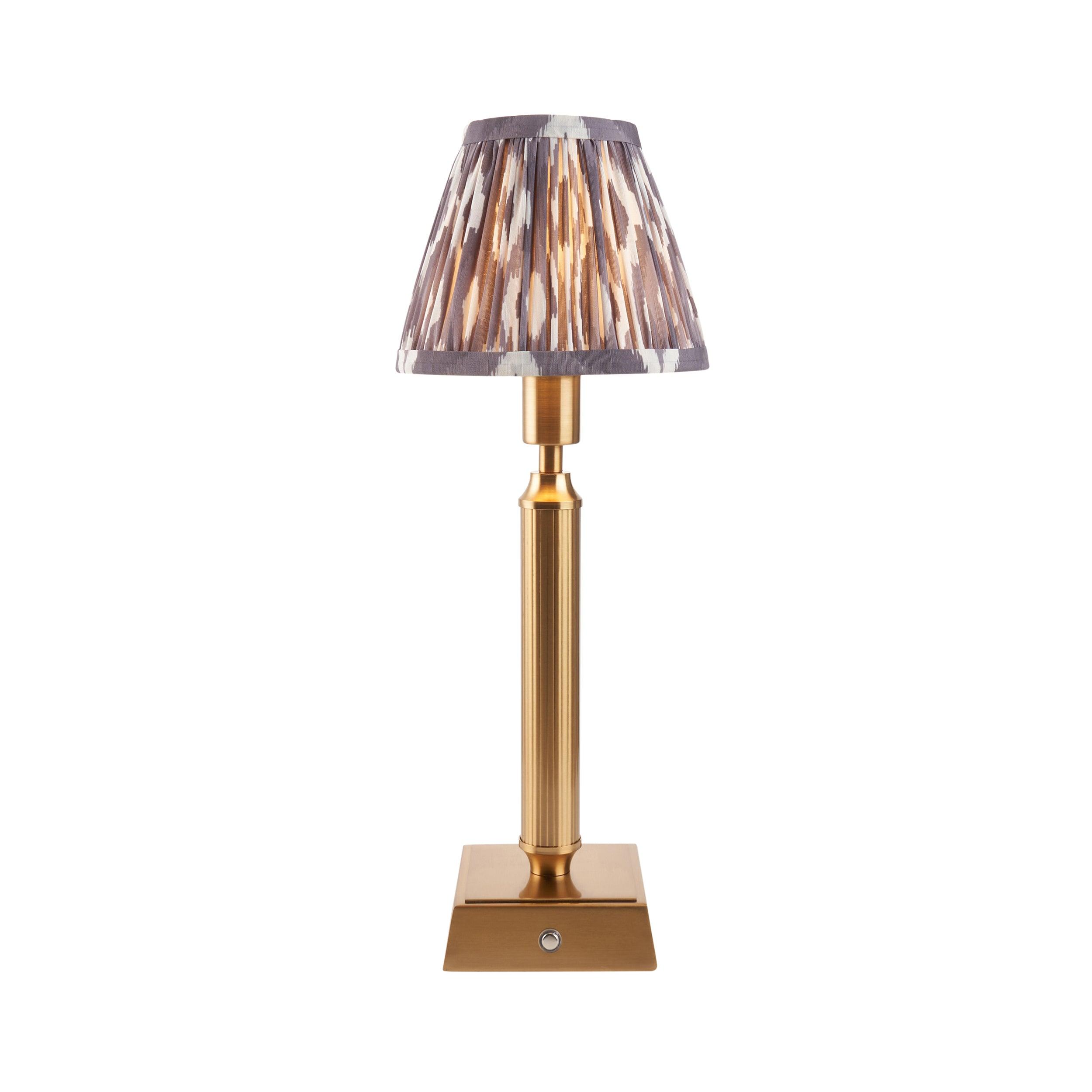 Trobridge Rechargeable Table Lamp & Ikat 16cm Pearl Grey Shade