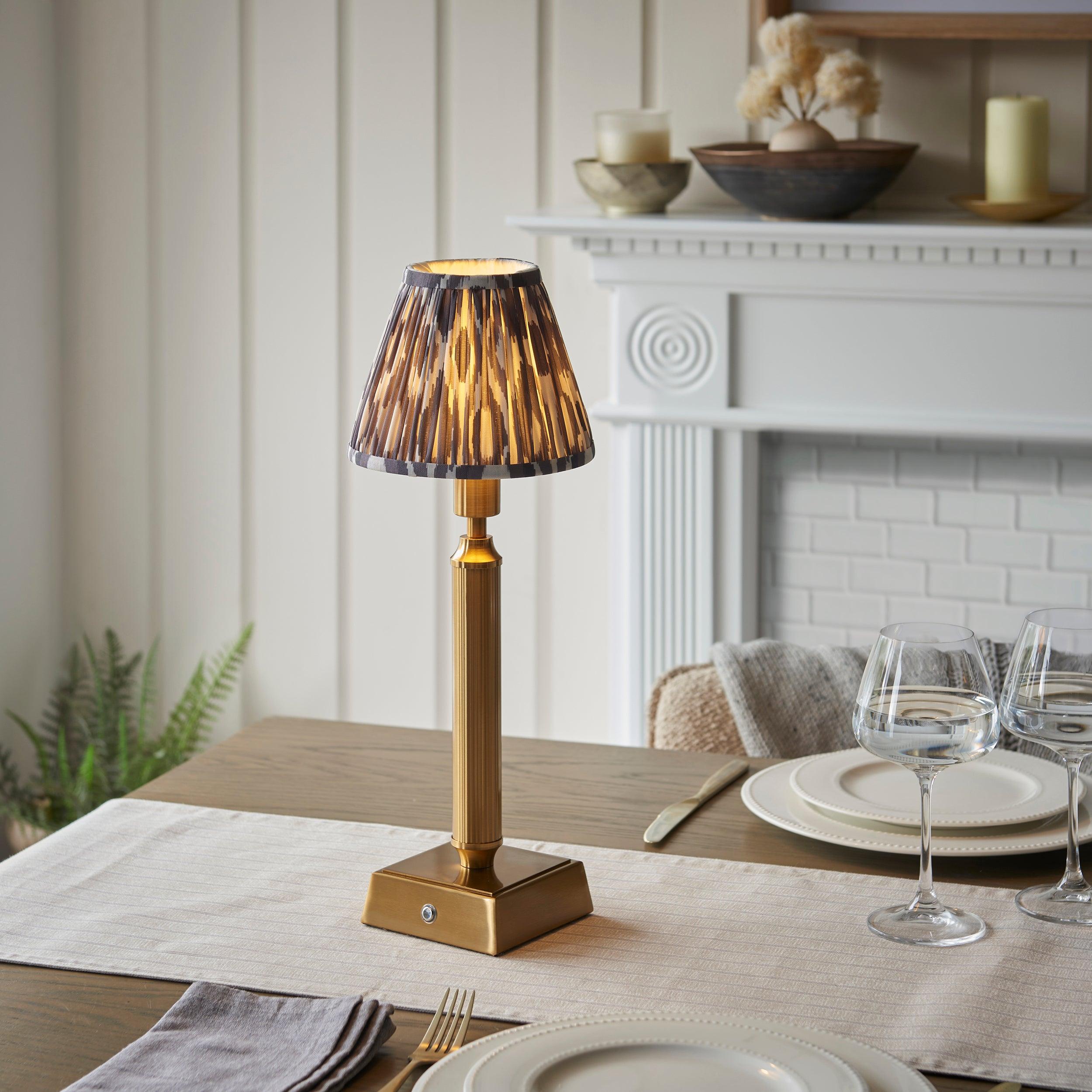 Trobridge Rechargeable Table Lamp & Ikat 16cm Pearl Grey Shade