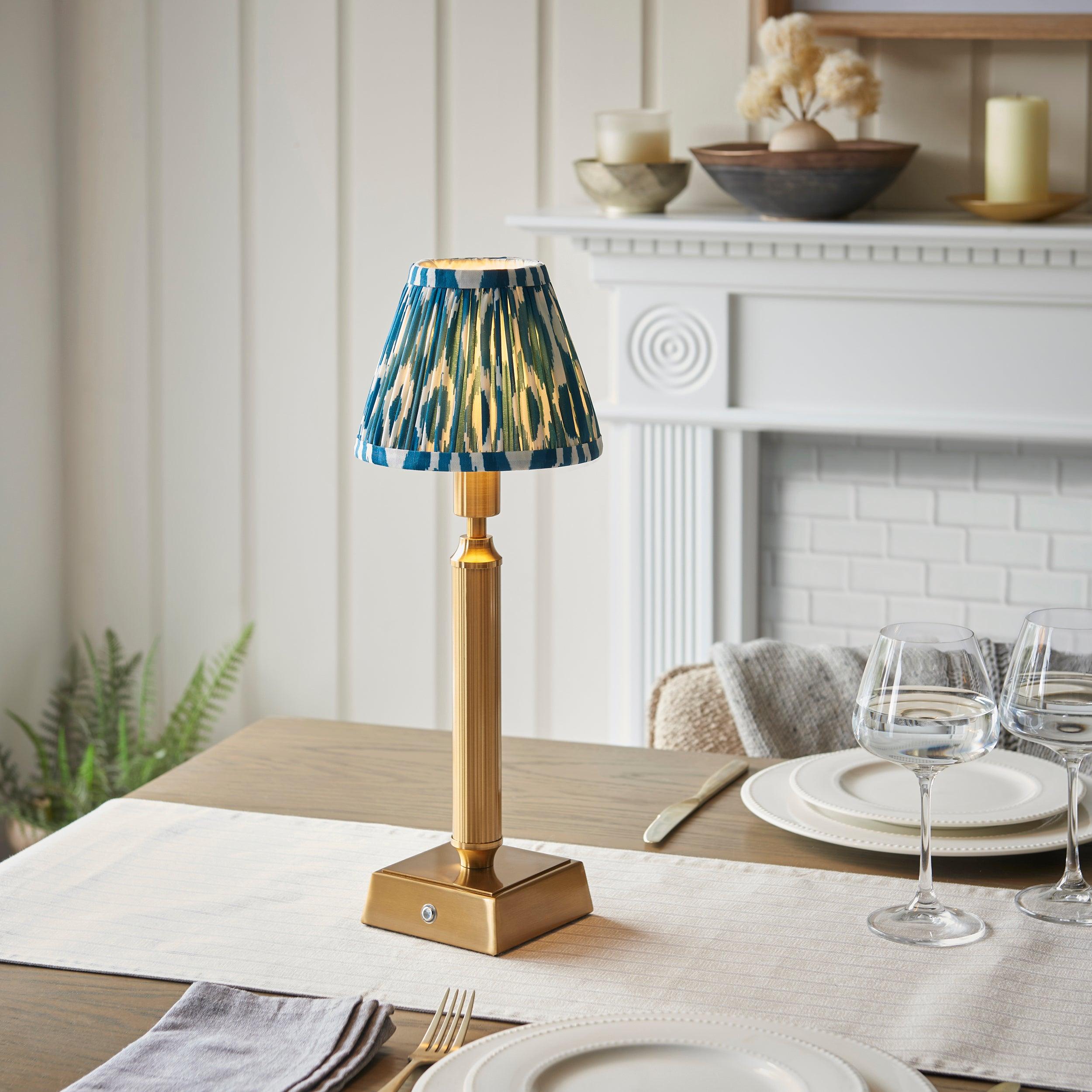 Trobridge Rechargeable Table Lamp & Ikat 16cm Marlin Blue Shade