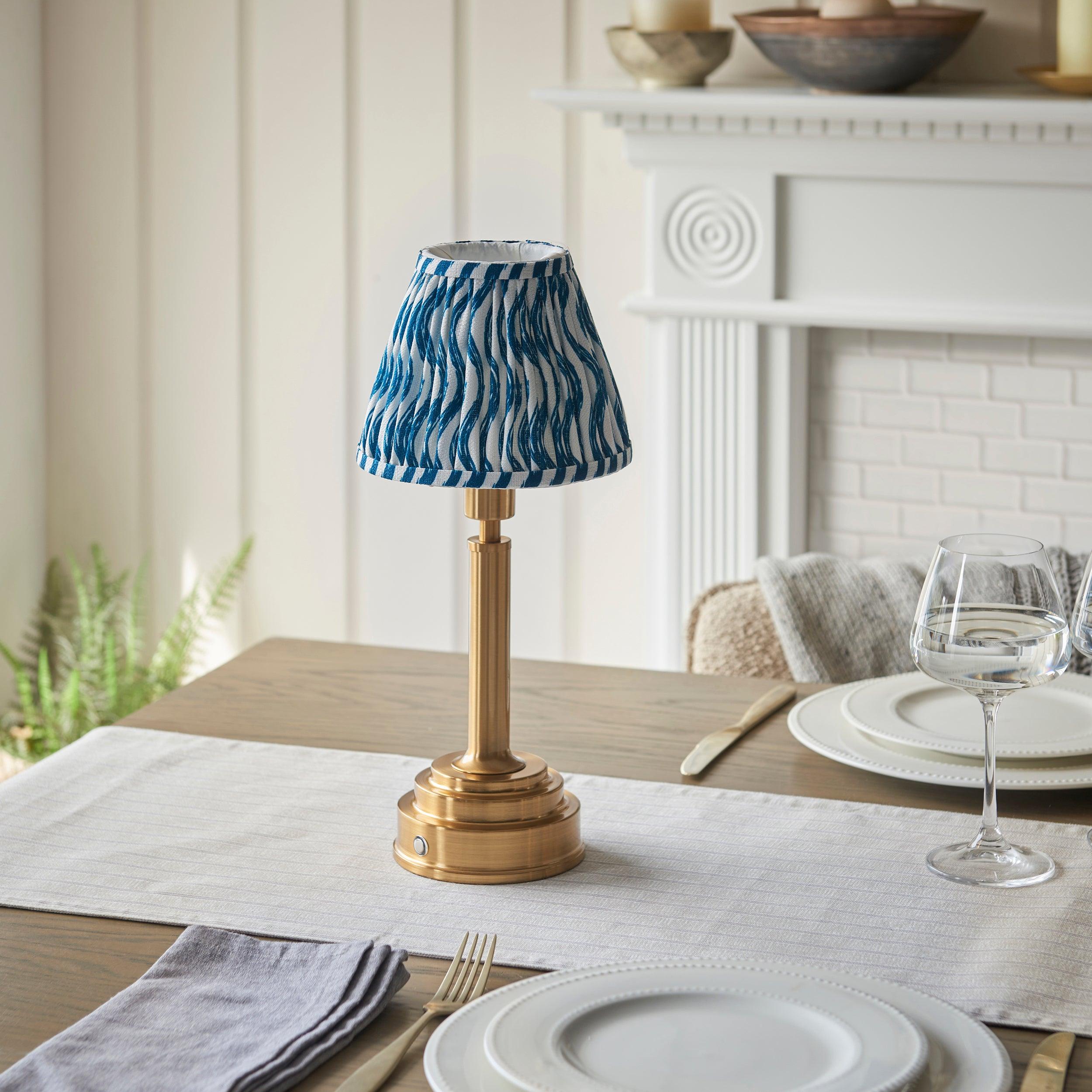 Upton Rechargeable Table Lamp & Ripple 16cm Marlin Blue Shade