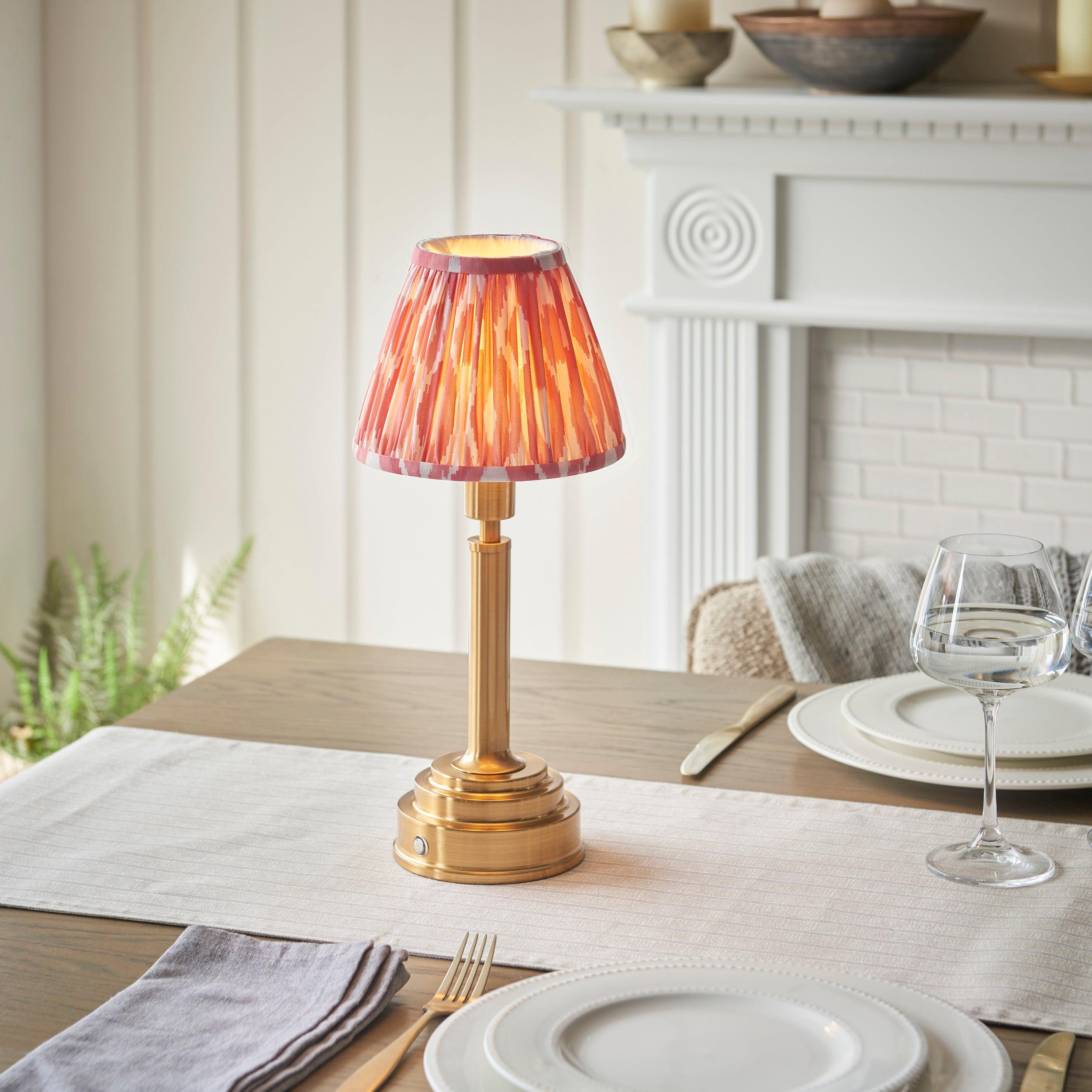 Upton Rechargeable Table Lamp & Ikat 16cm Coral Pink Shade
