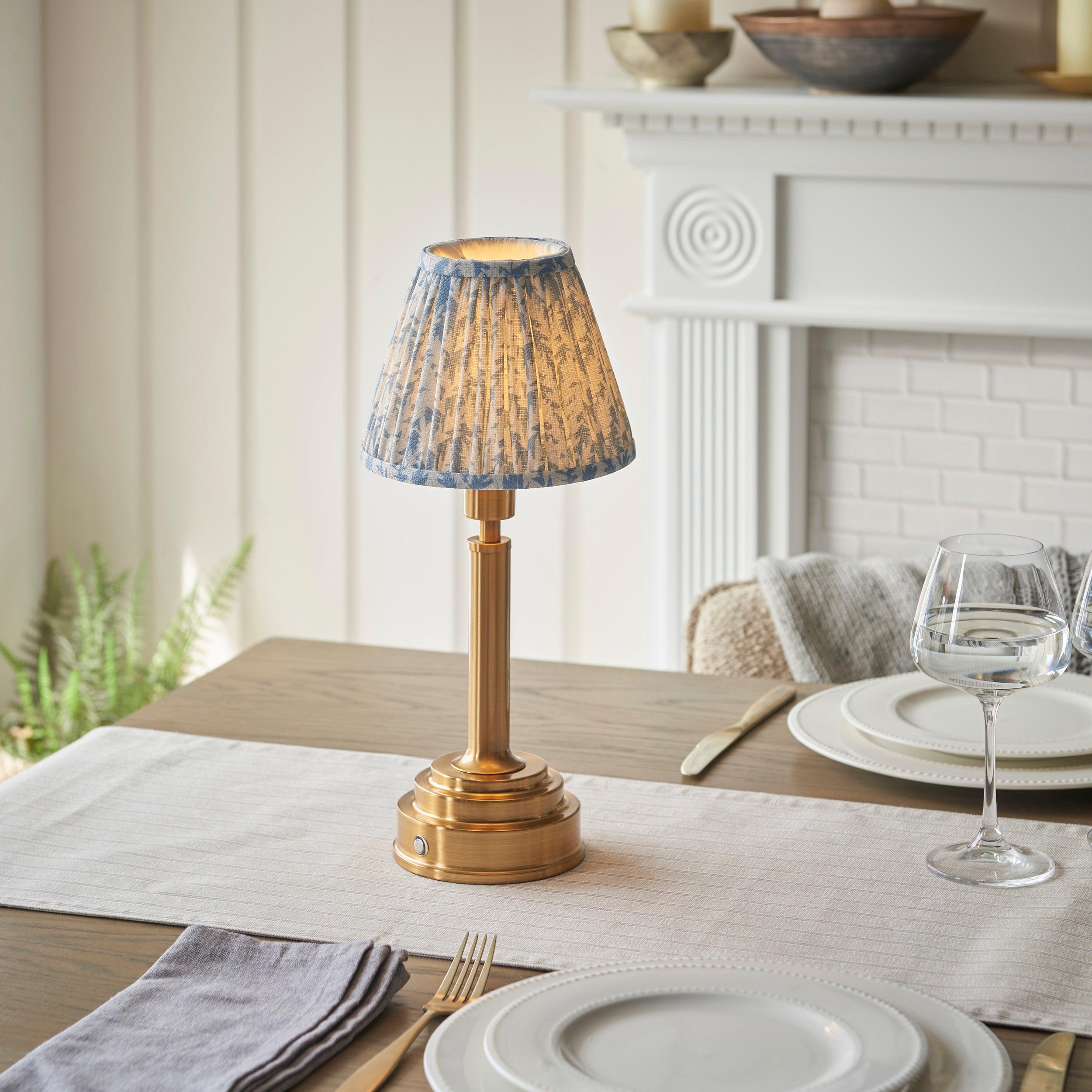 Upton Rechargeable Table Lamp & Leaf 16cm Shell Bay Blue Shade