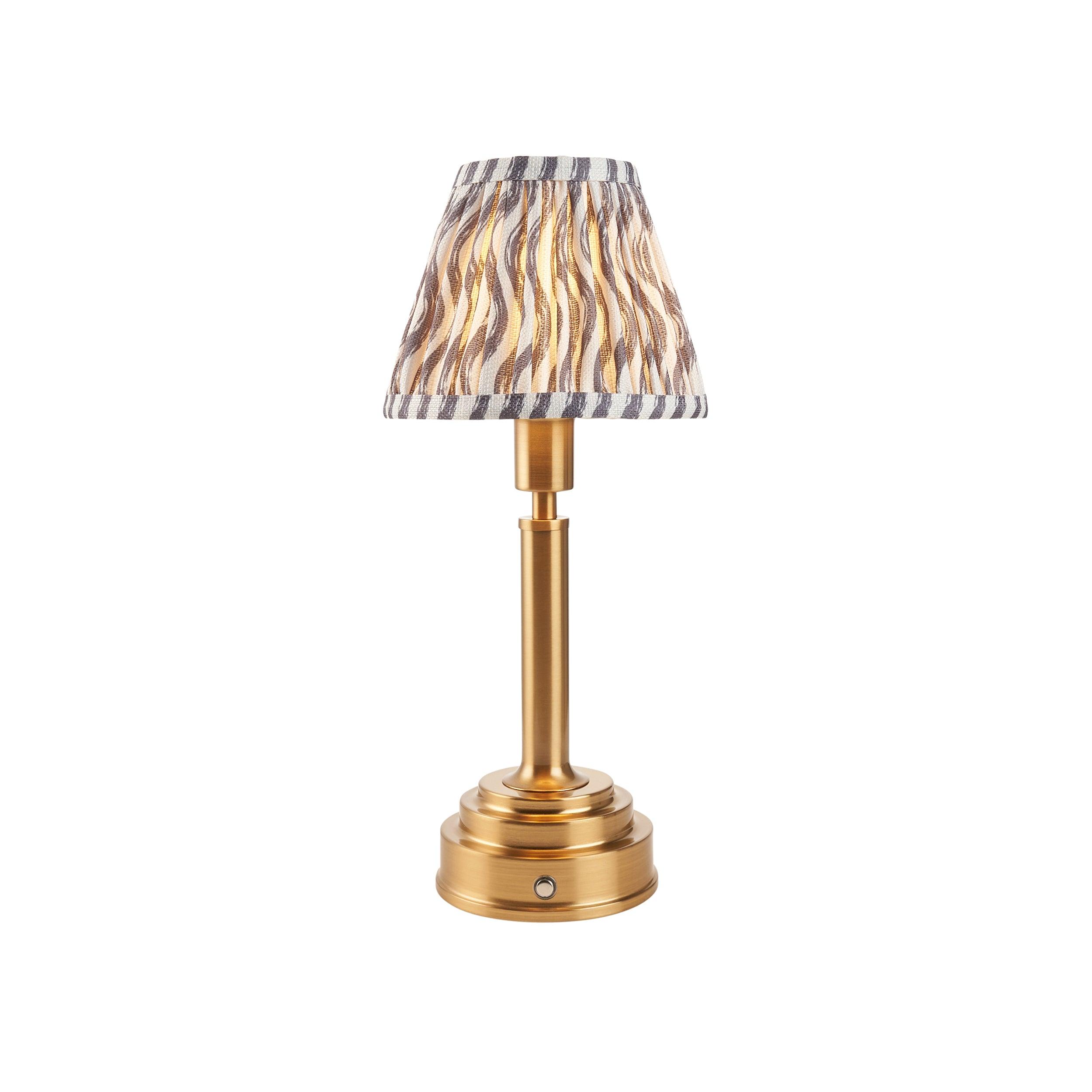 Upton Rechargeable Table Lamp & Ripple 16cm Pearl Grey Shade