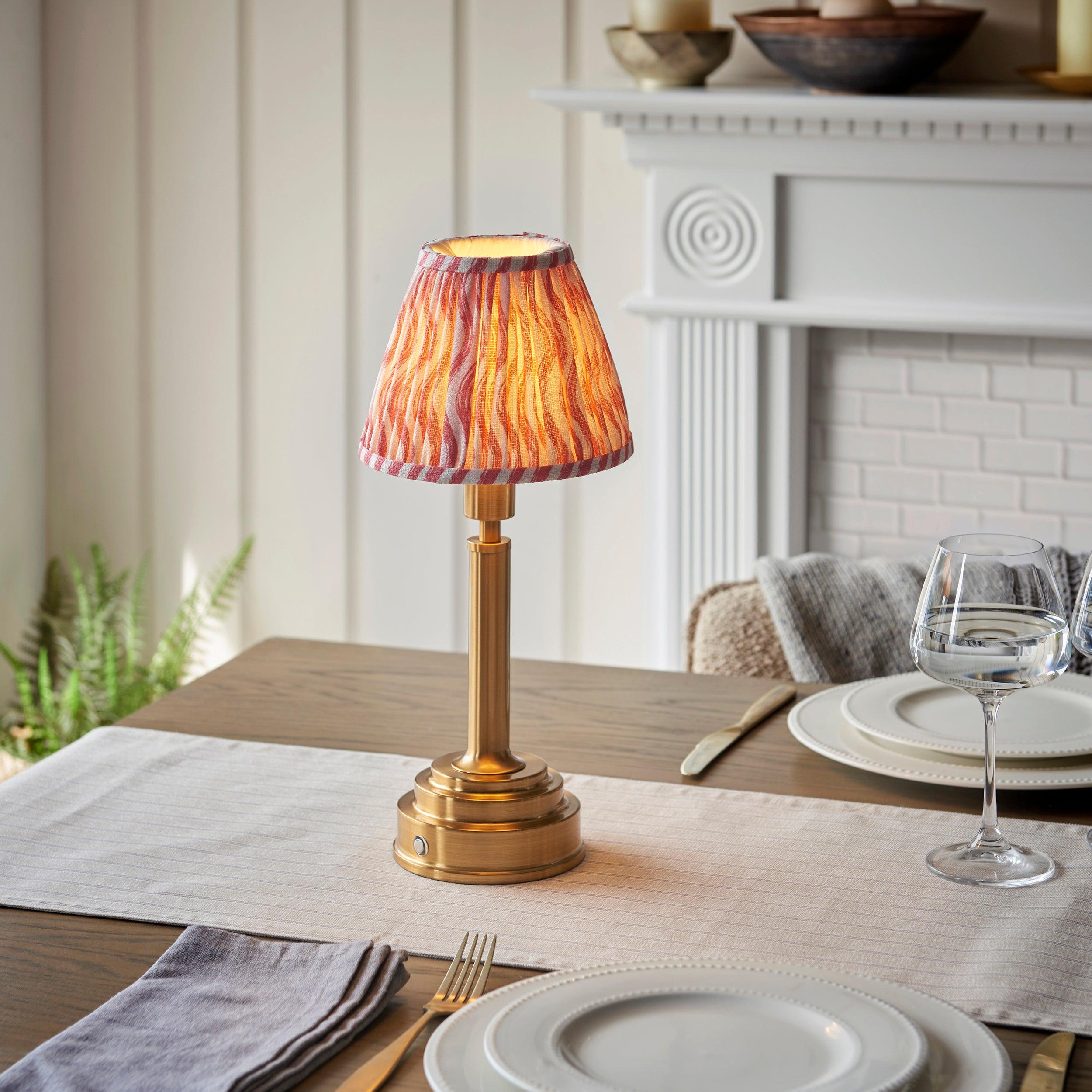 Upton Rechargeable Table Lamp & Ripple 16cm Coral Pink Shade