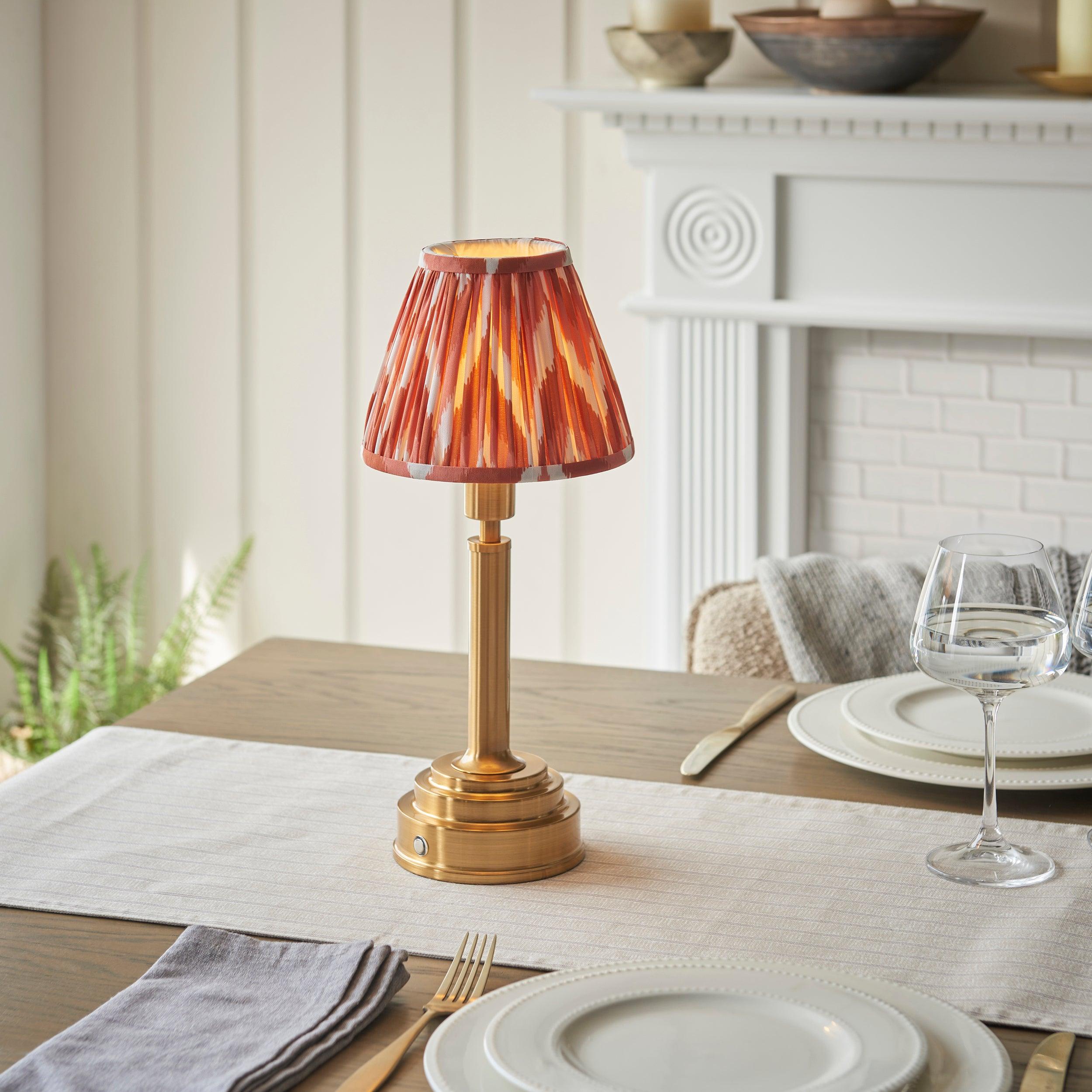 Upton Rechargeable Table Lamp & Zigzag 16cm Apricot Orange Shade