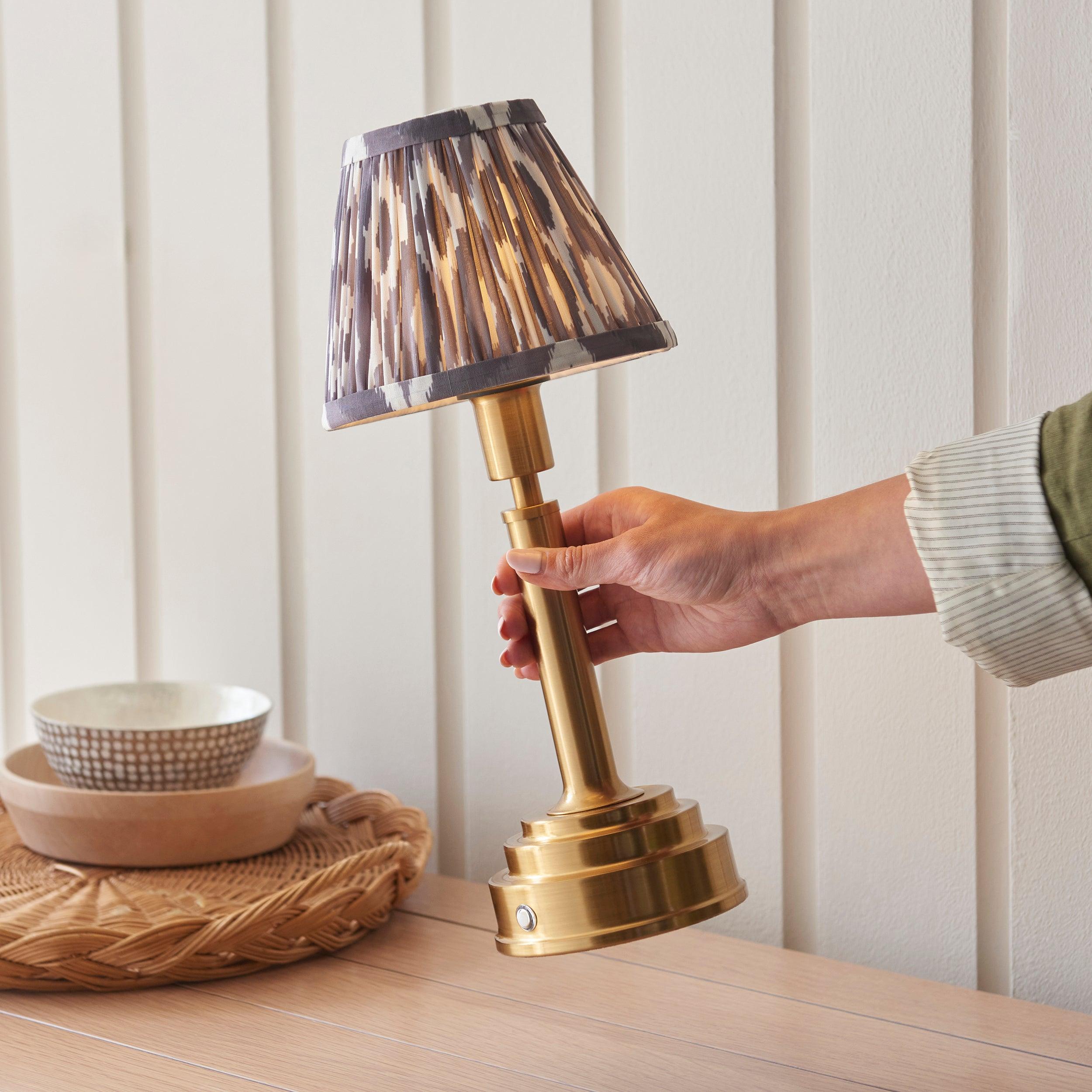 Upton Rechargeable Table Lamp & Ikat 16cm Pearl Grey Shade
