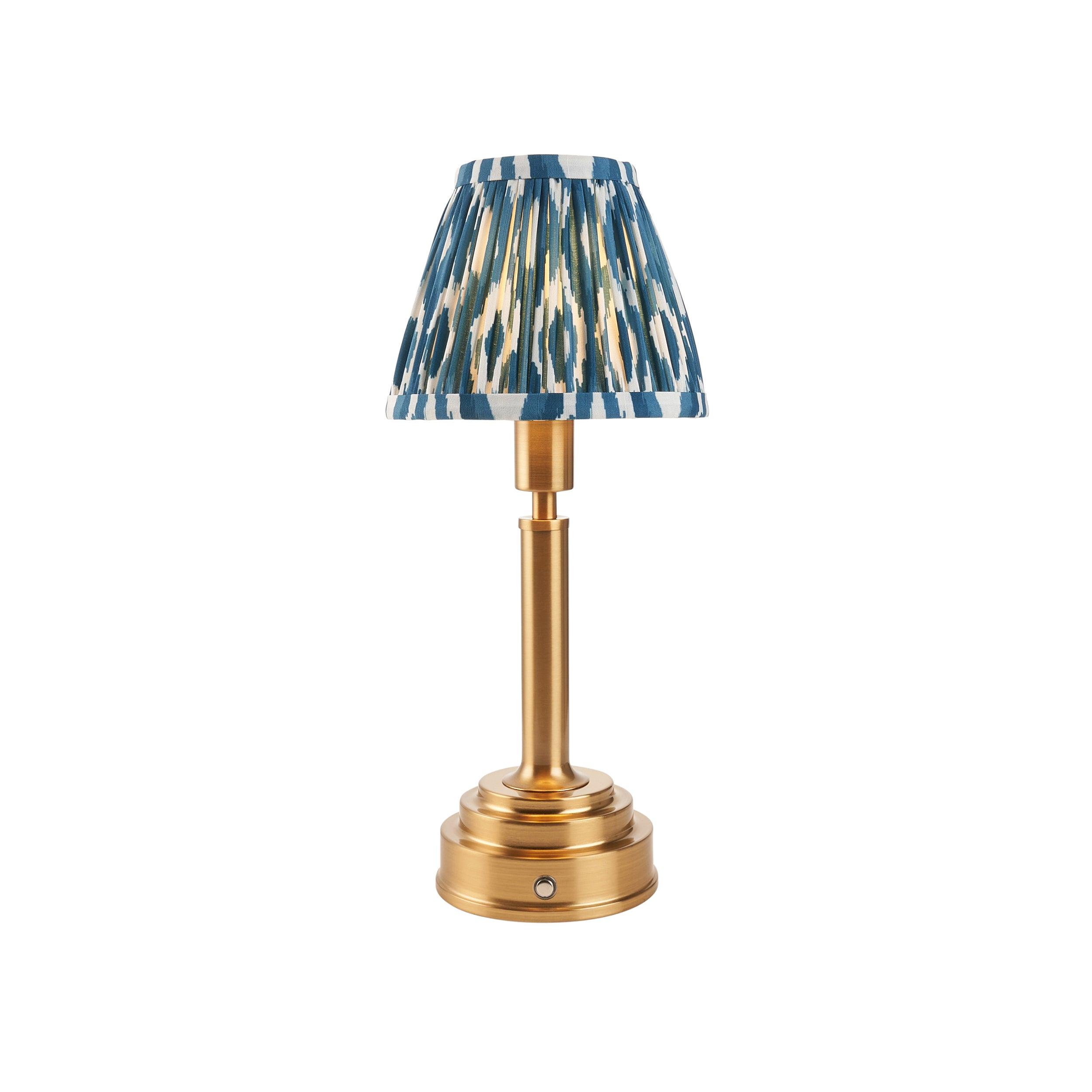 Upton Rechargeable Table Lamp & Ikat 16cm Marlin Blue Shade