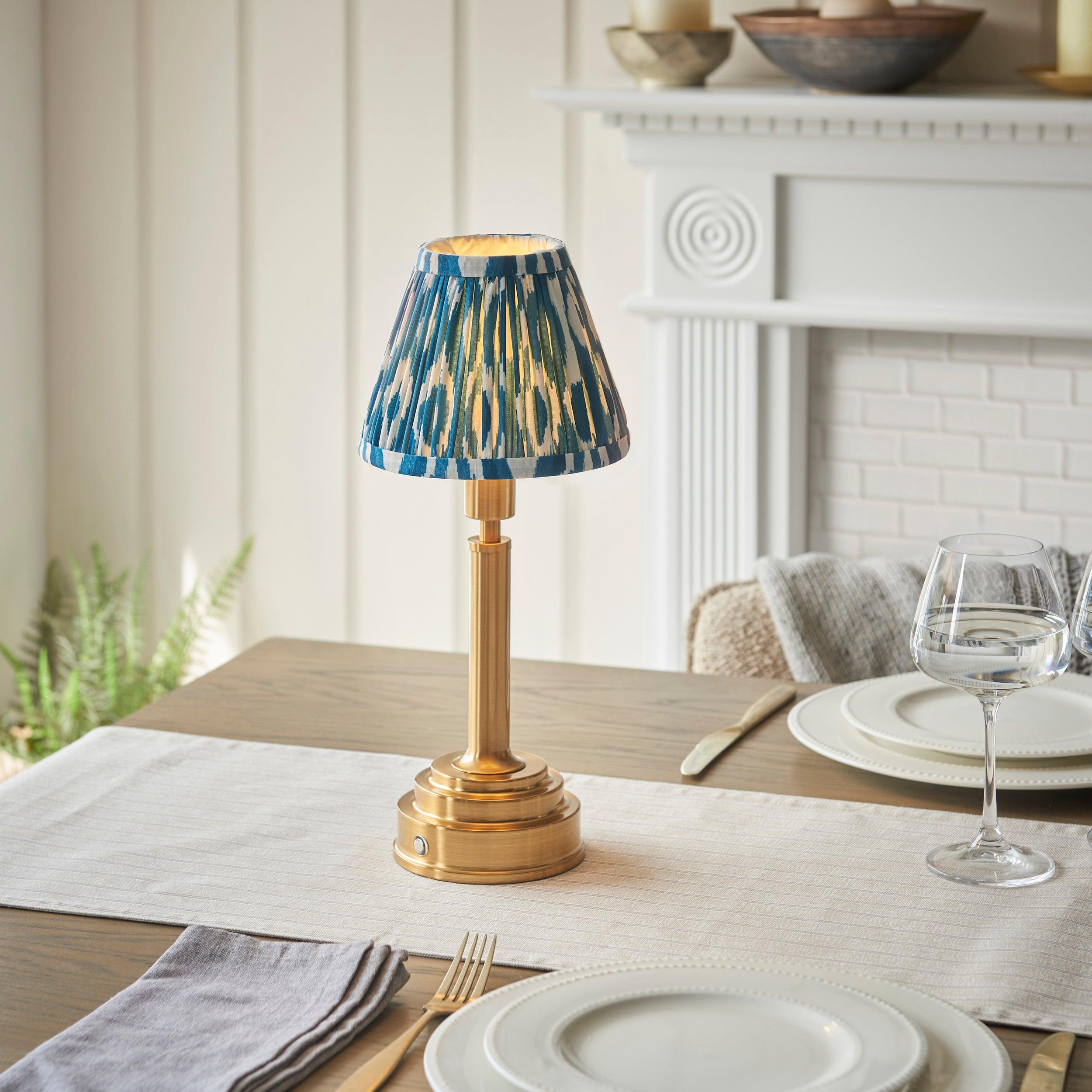 Upton Rechargeable Table Lamp & Ikat 16cm Marlin Blue Shade