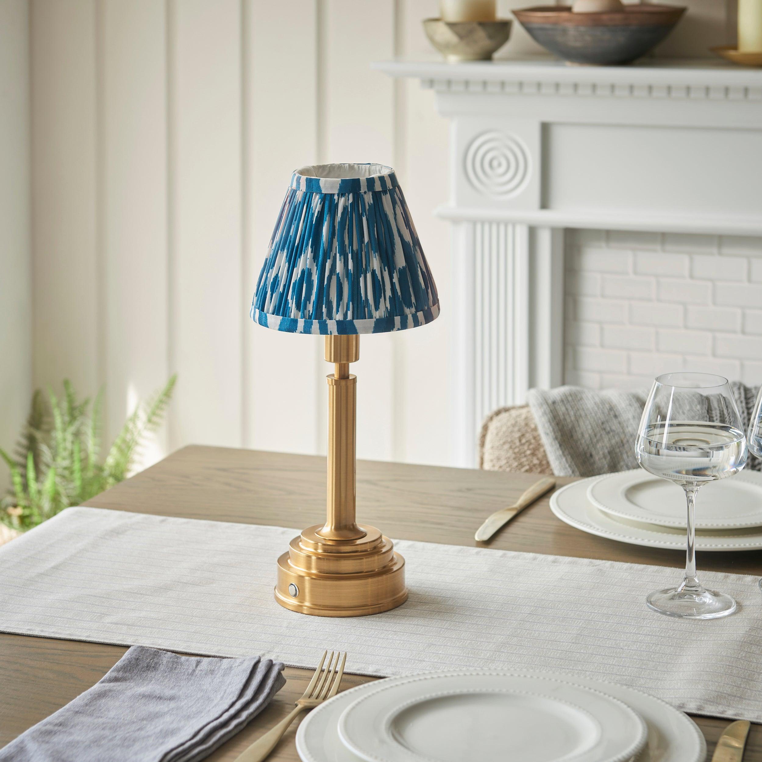 Upton Rechargeable Table Lamp & Ikat 16cm Marlin Blue Shade