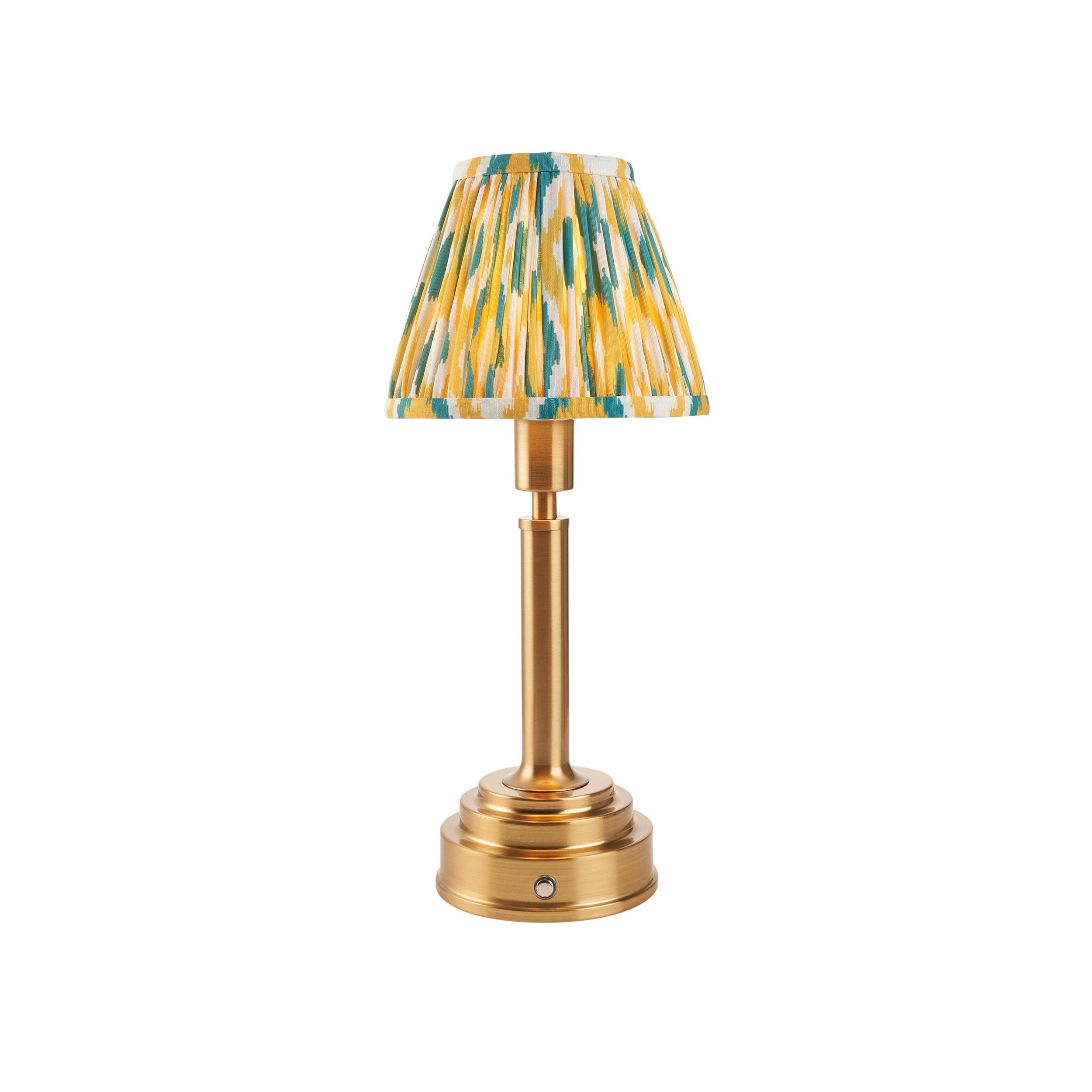 Upton Rechargeable Table Lamp & Ikat 16cm Yellow & Jade Shade