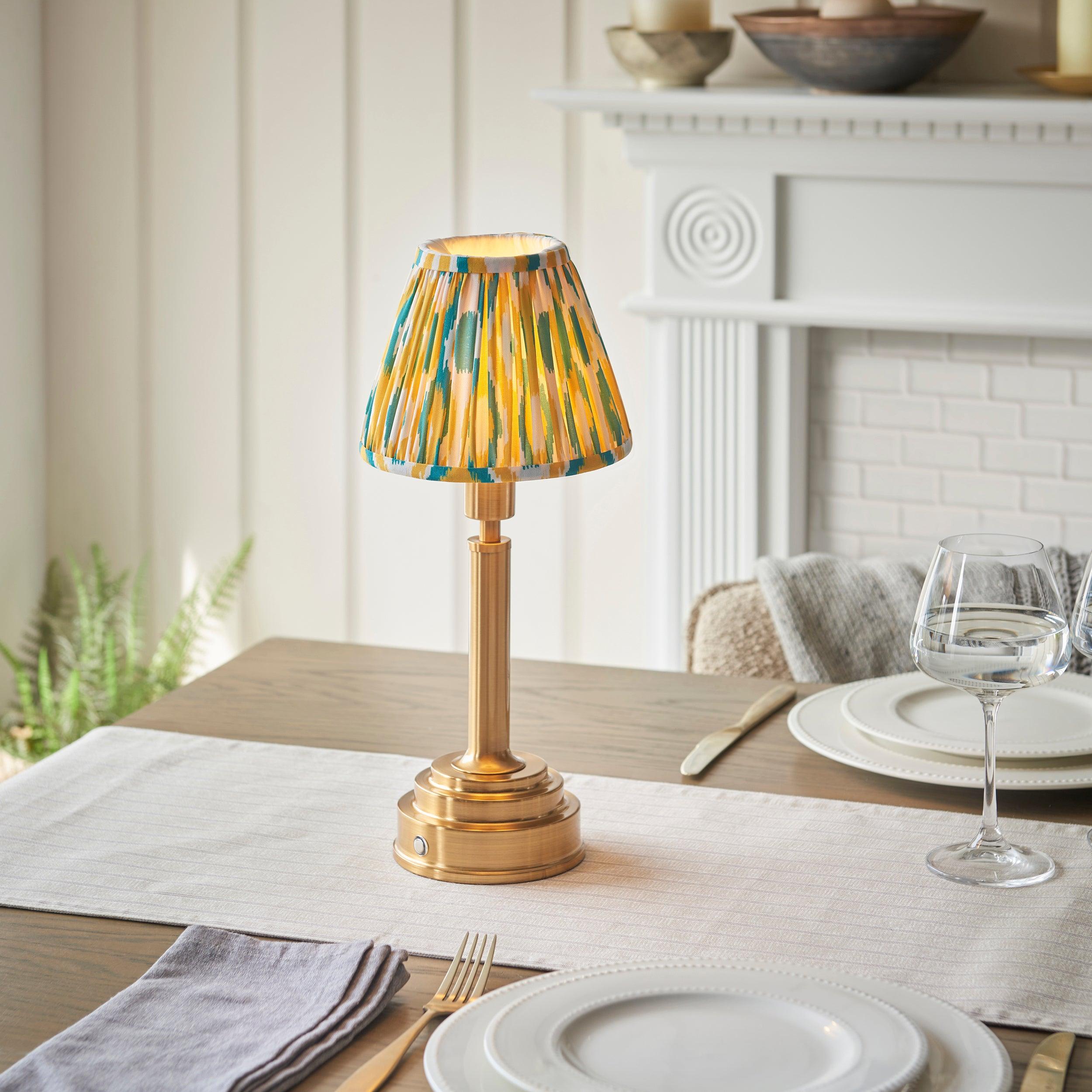 Upton Rechargeable Table Lamp & Ikat 16cm Yellow & Jade Shade