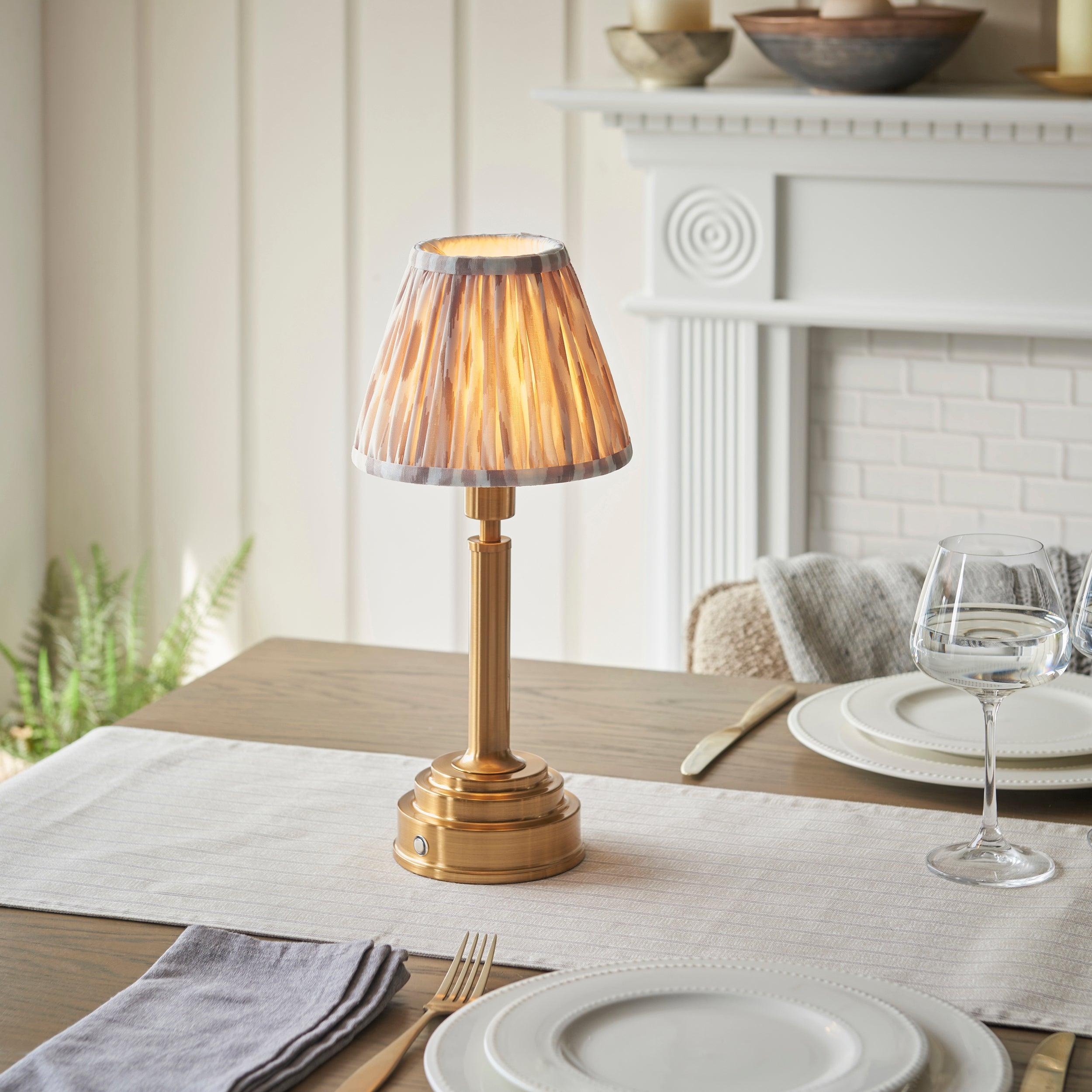 Upton Rechargeable Table Lamp & Ikat 16cm Neutral Shade
