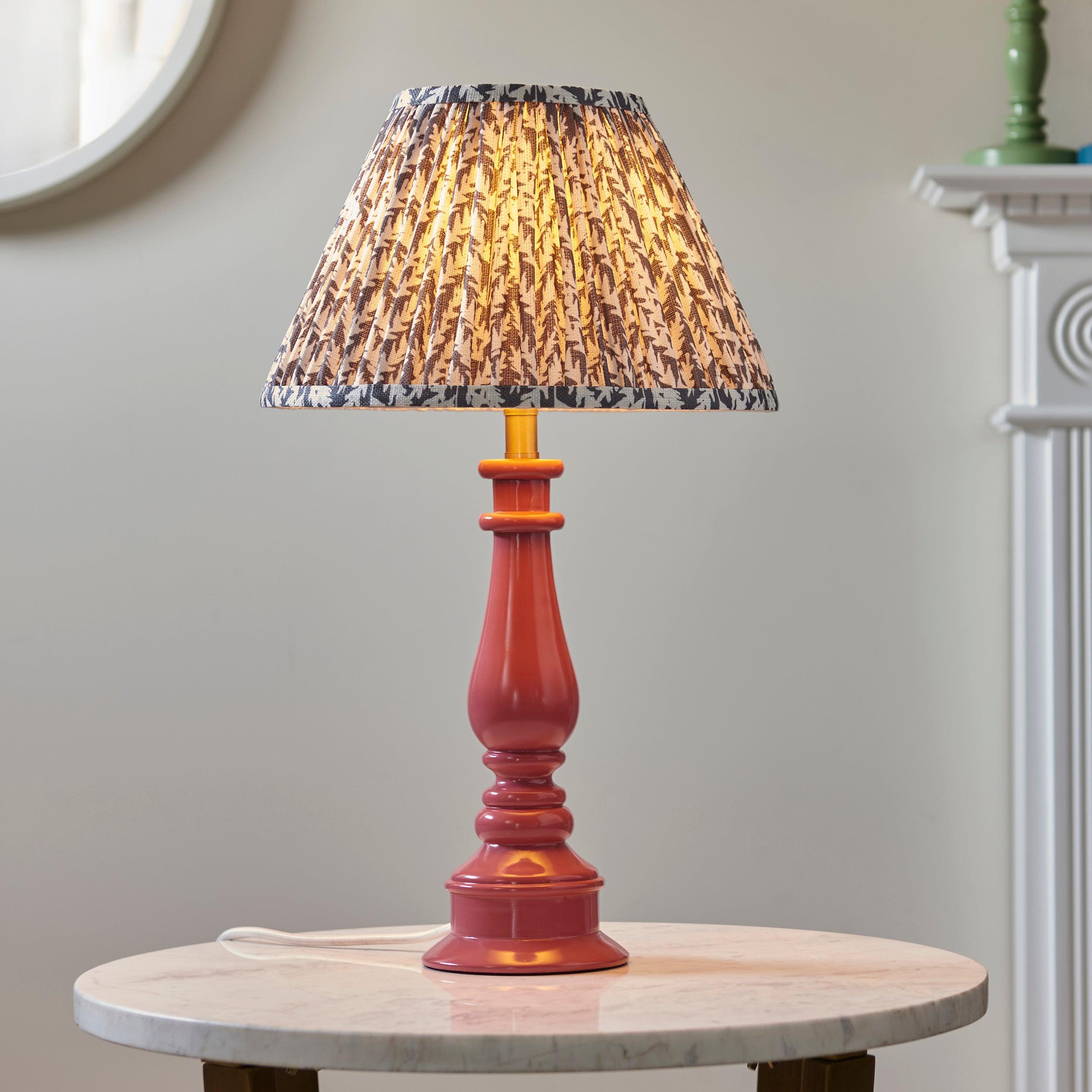 Myrtle Pink Table Lamp & Leaf 30cm Pearl Grey Shade