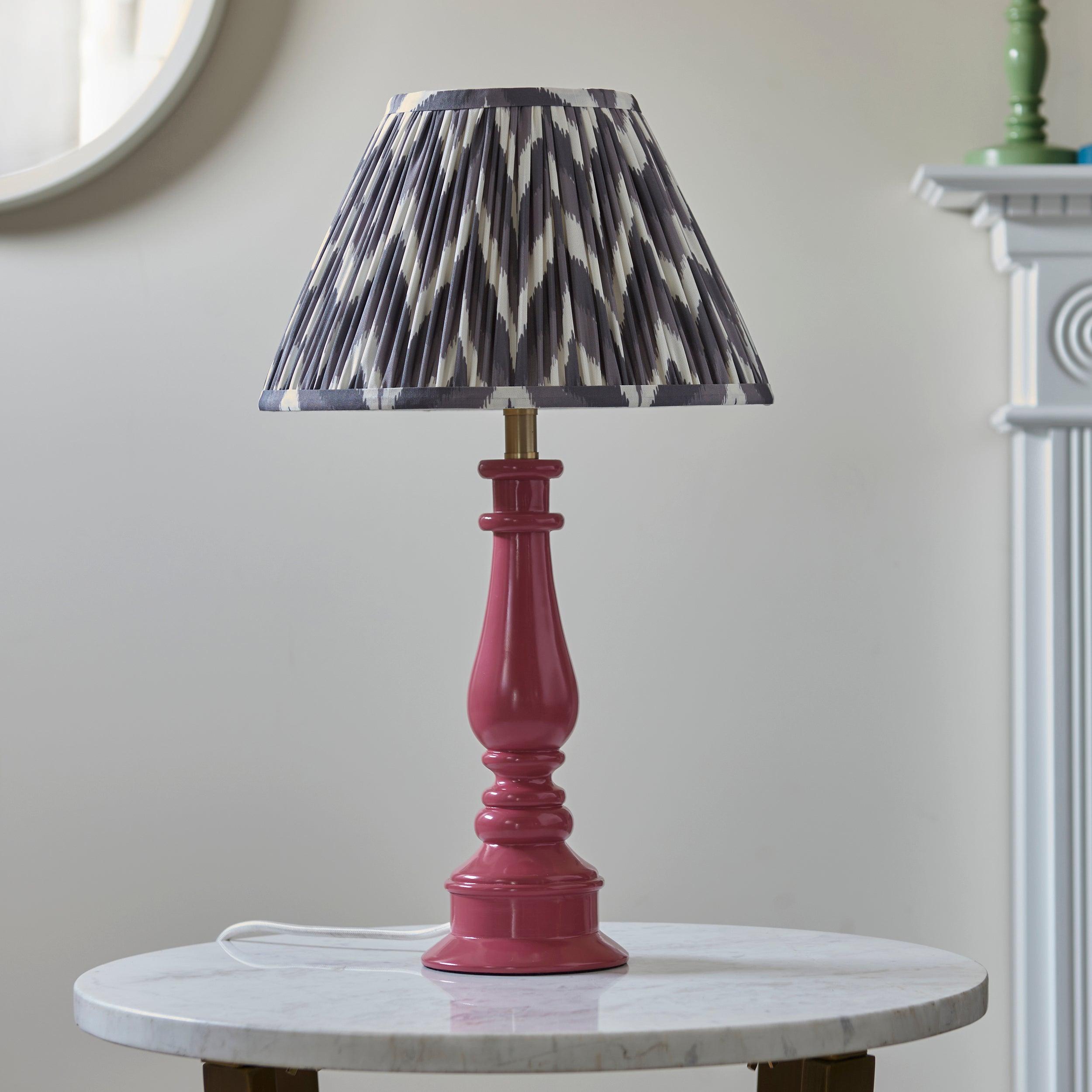 Myrtle Pink Table Lamp & Zigzag 30cm Pearl Grey Shade