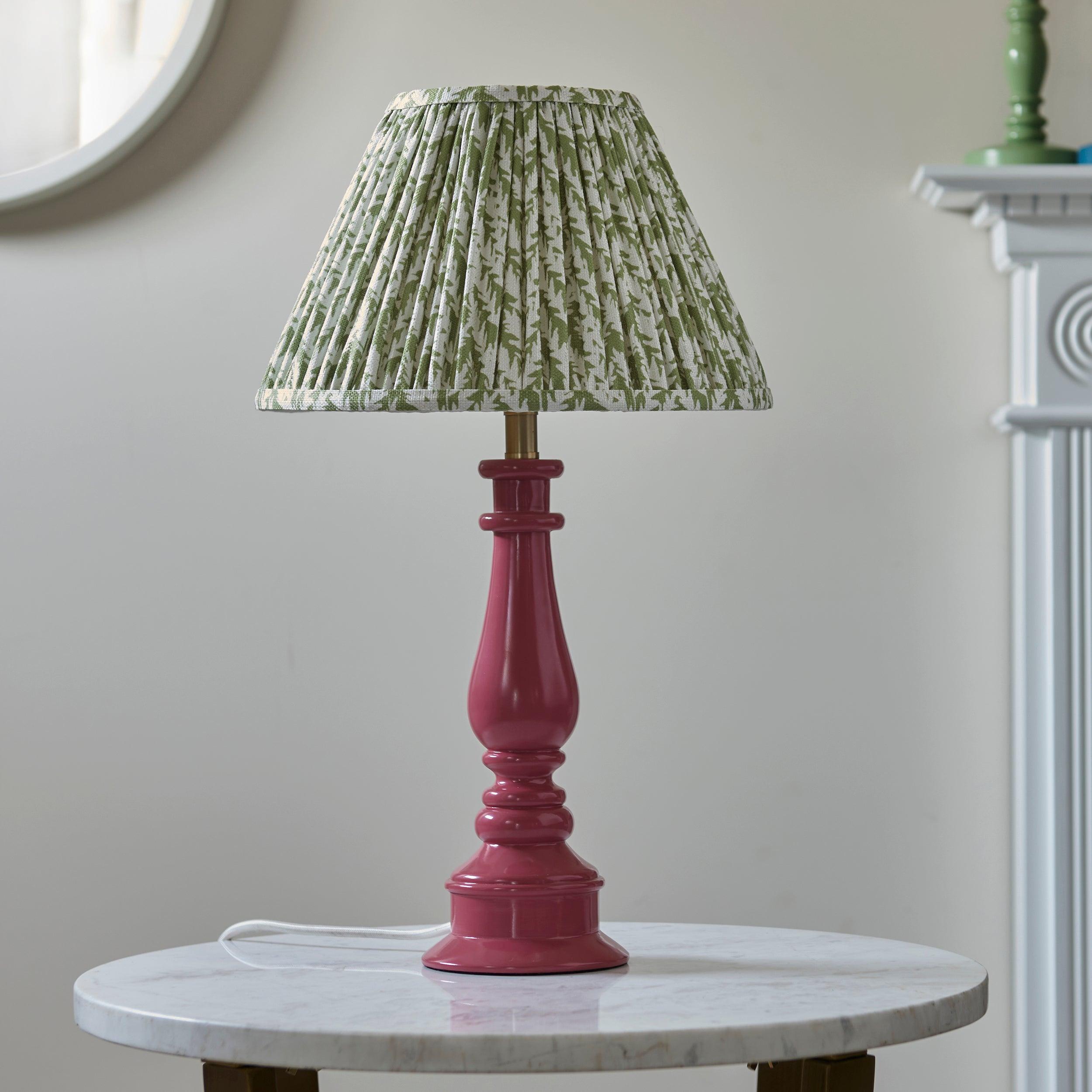 Myrtle Pink Table Lamp & Leaf 30cm Herb Garden Green Shade
