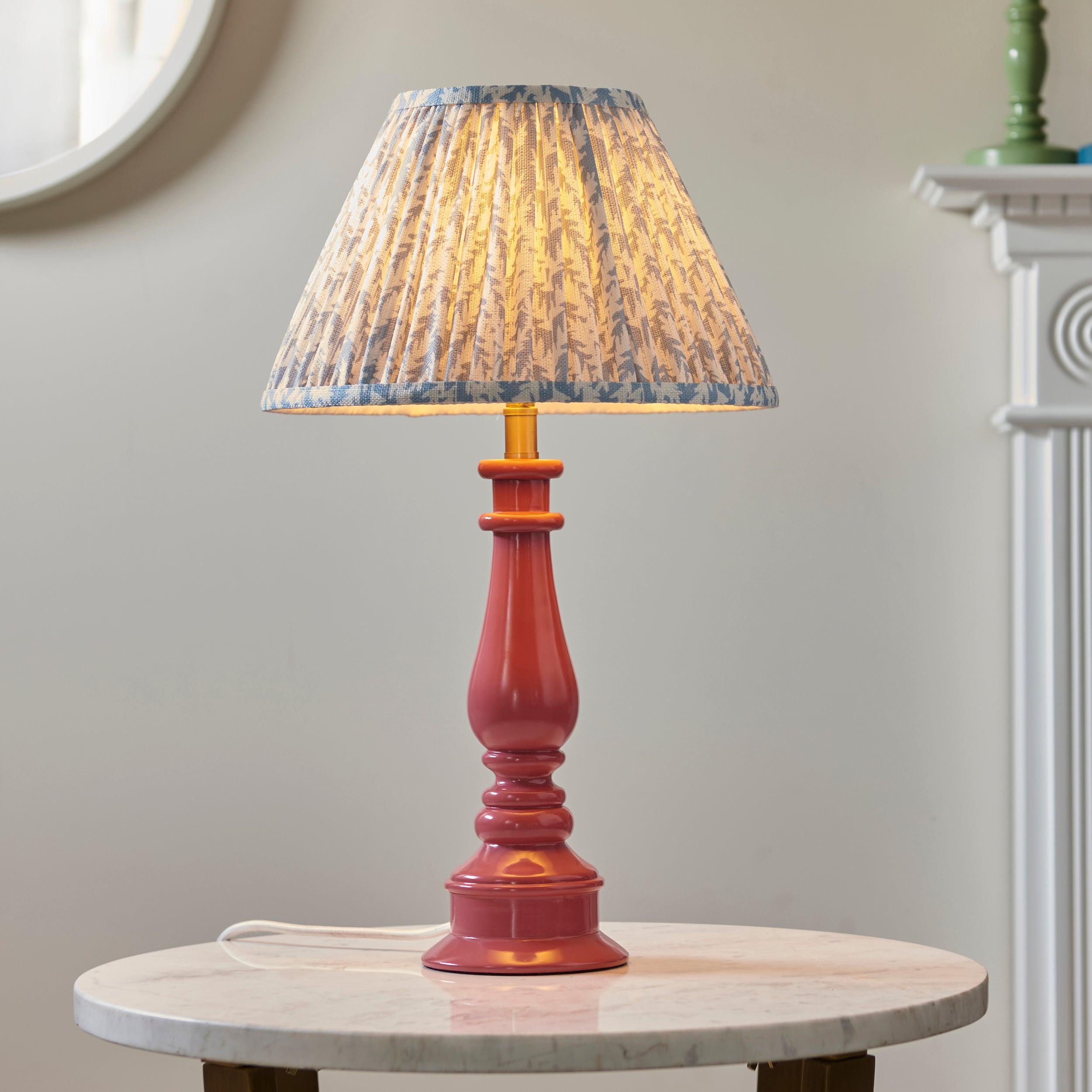 Myrtle Pink Table Lamp & Leaf 30cm Shell Bay Blue Shade