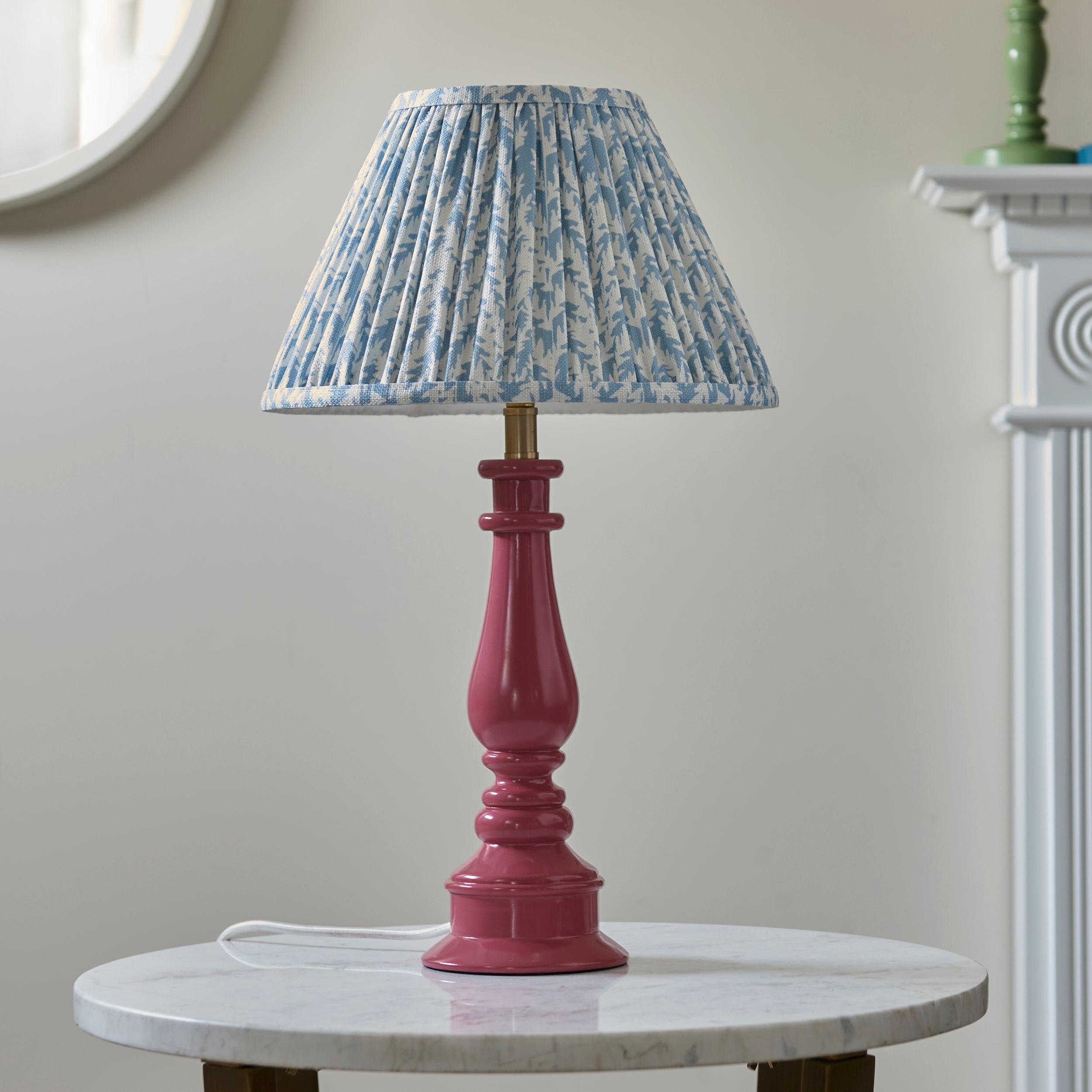 Myrtle Pink Table Lamp & Leaf 30cm Shell Bay Blue Shade