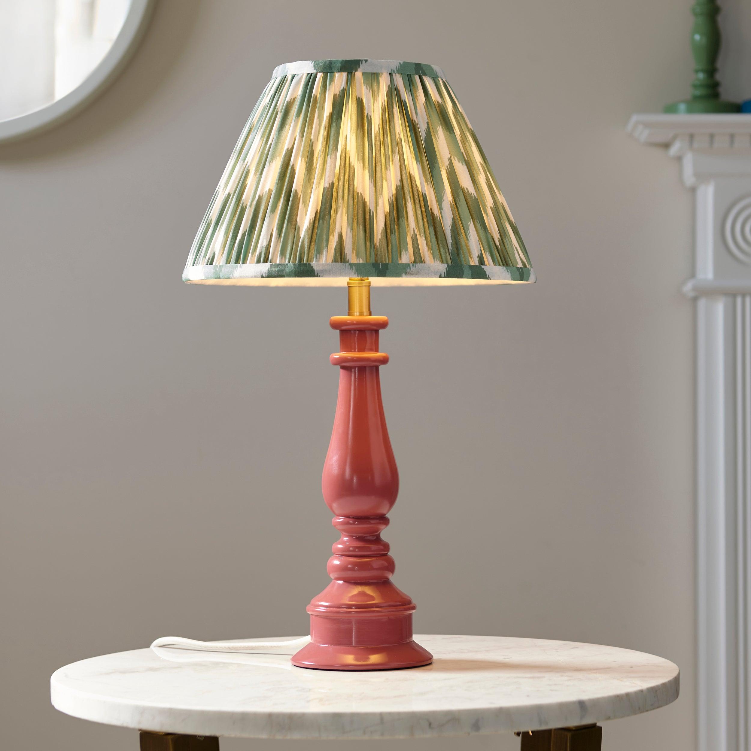 Myrtle Pink Table Lamp & Zigzag 30cm Cotswold Green Shade
