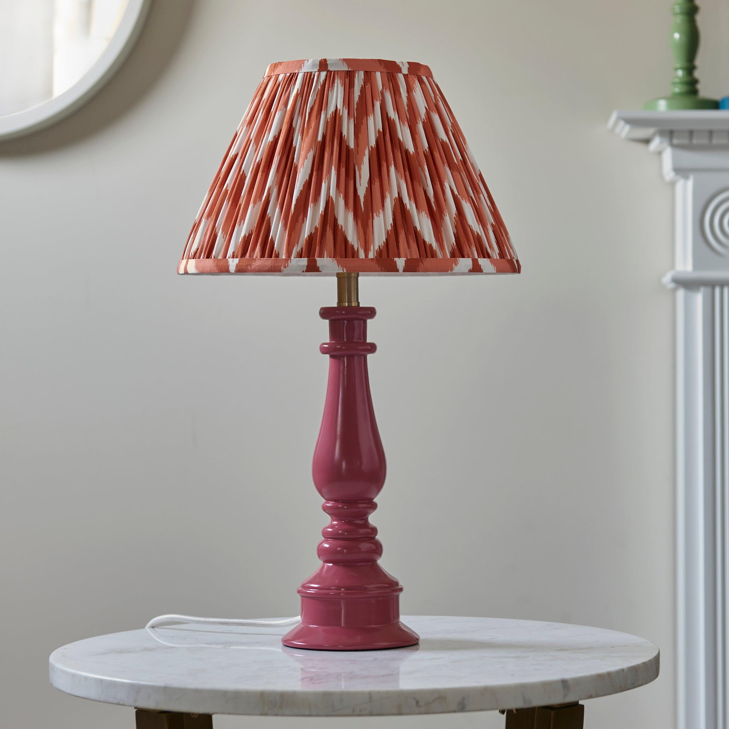 Myrtle Pink Table Lamp & Zigzag 30cm Apricot Orange Shade