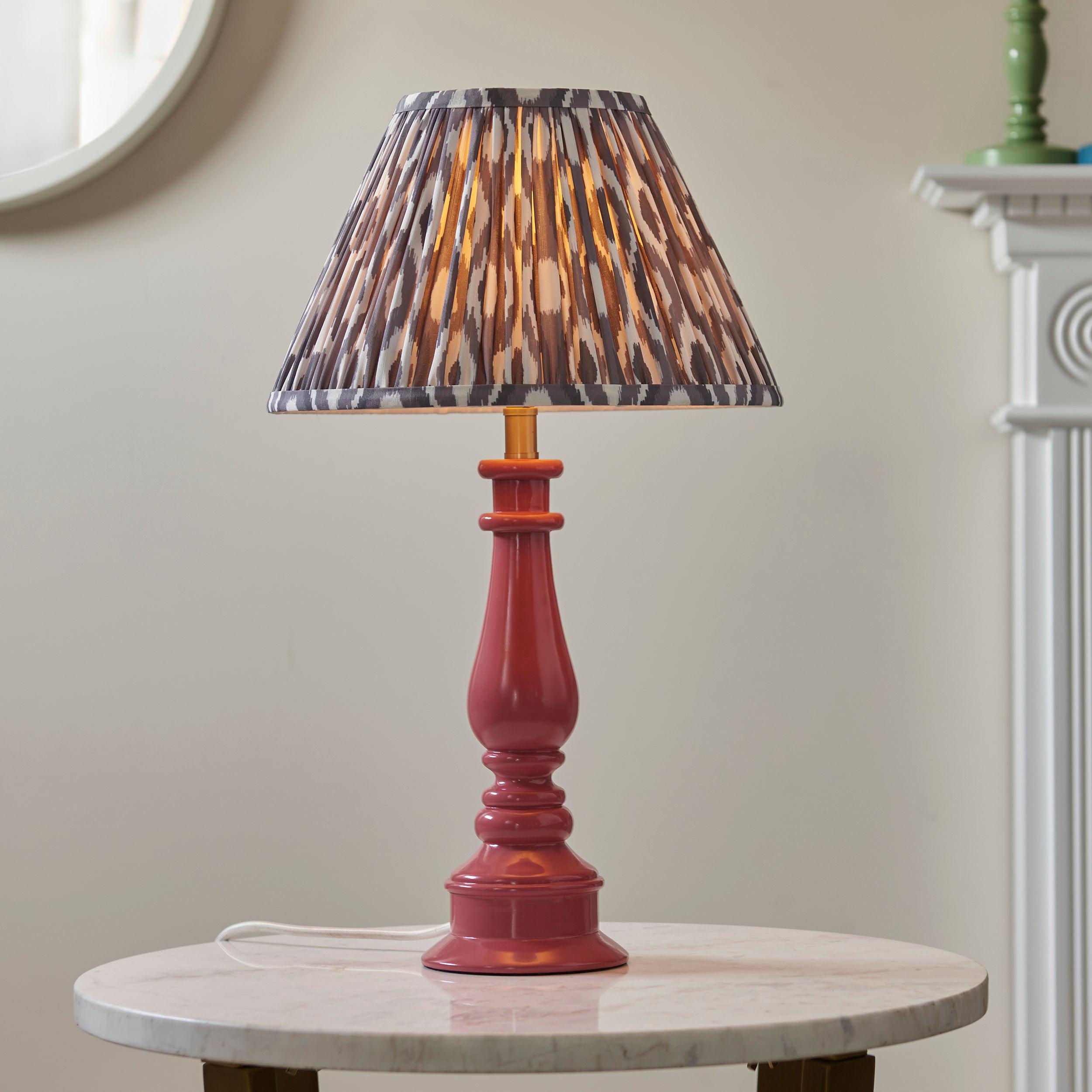 Myrtle Pink Table Lamp & Ikat 30cm Pearl Grey Shade