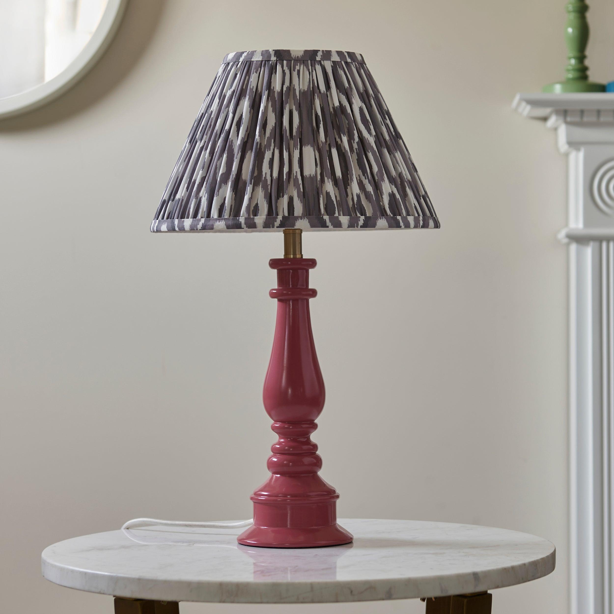 Myrtle Pink Table Lamp & Ikat 30cm Pearl Grey Shade