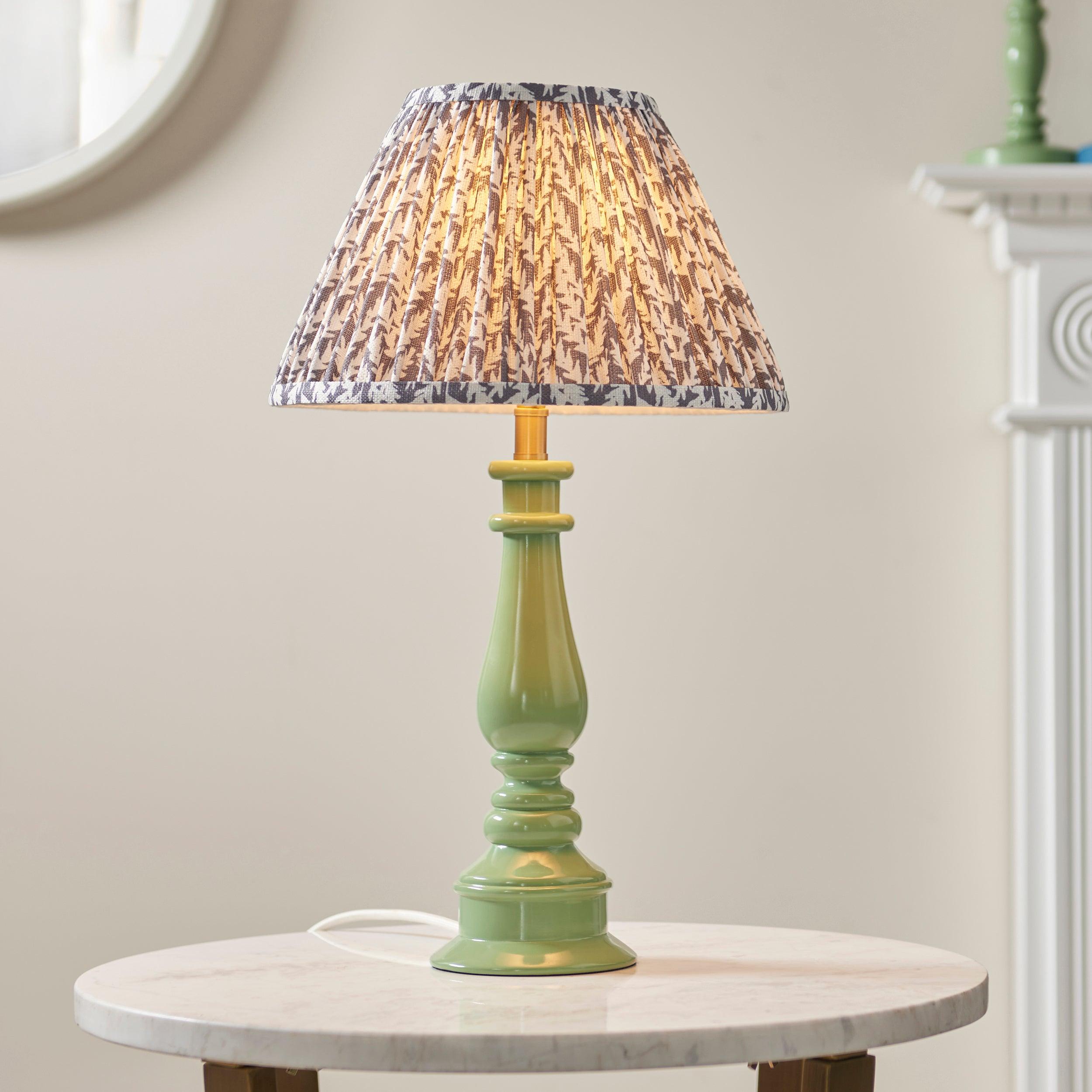 Myrtle Green Table Lamp & Leaf 30cm Pearl Grey Shade