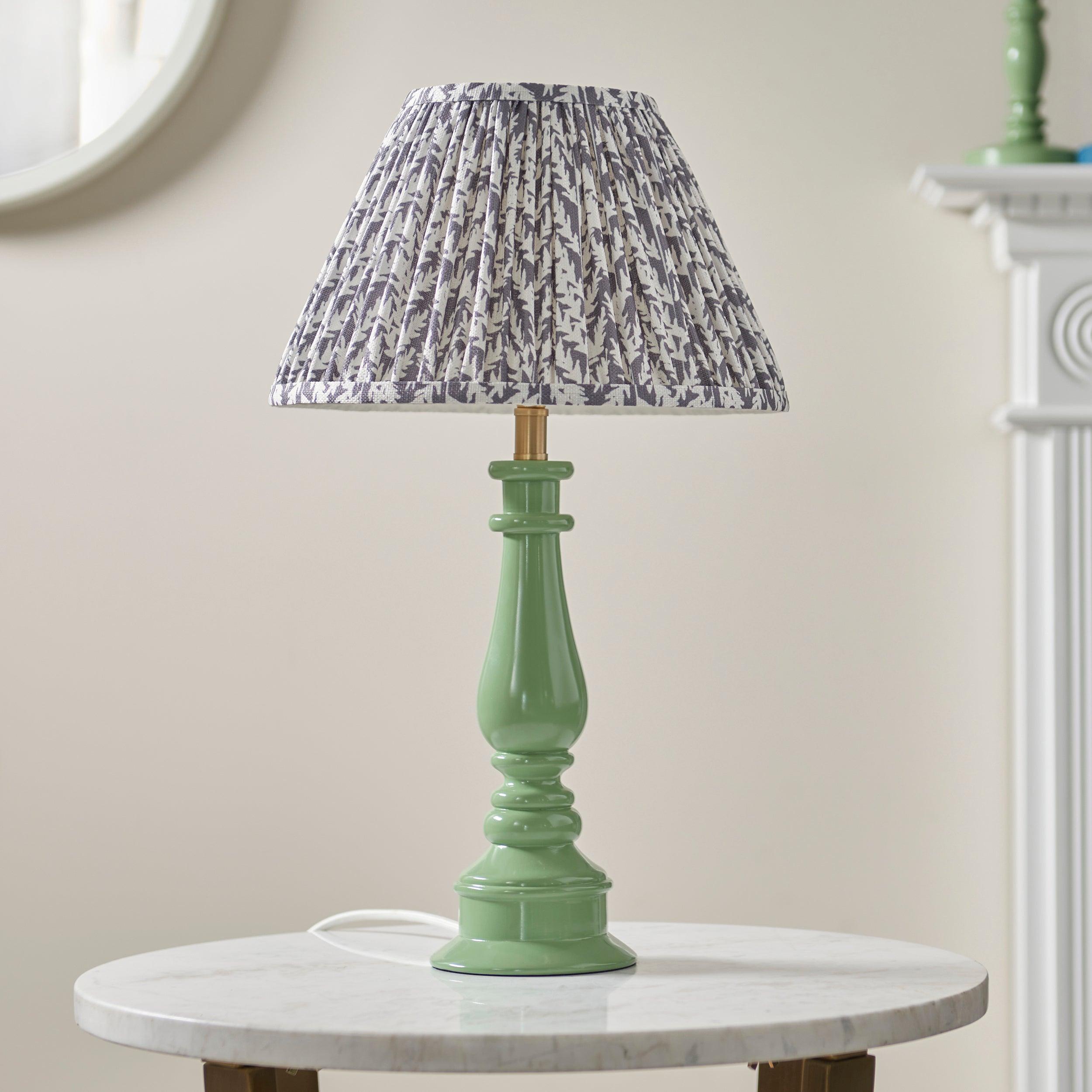 Myrtle Green Table Lamp & Leaf 30cm Pearl Grey Shade