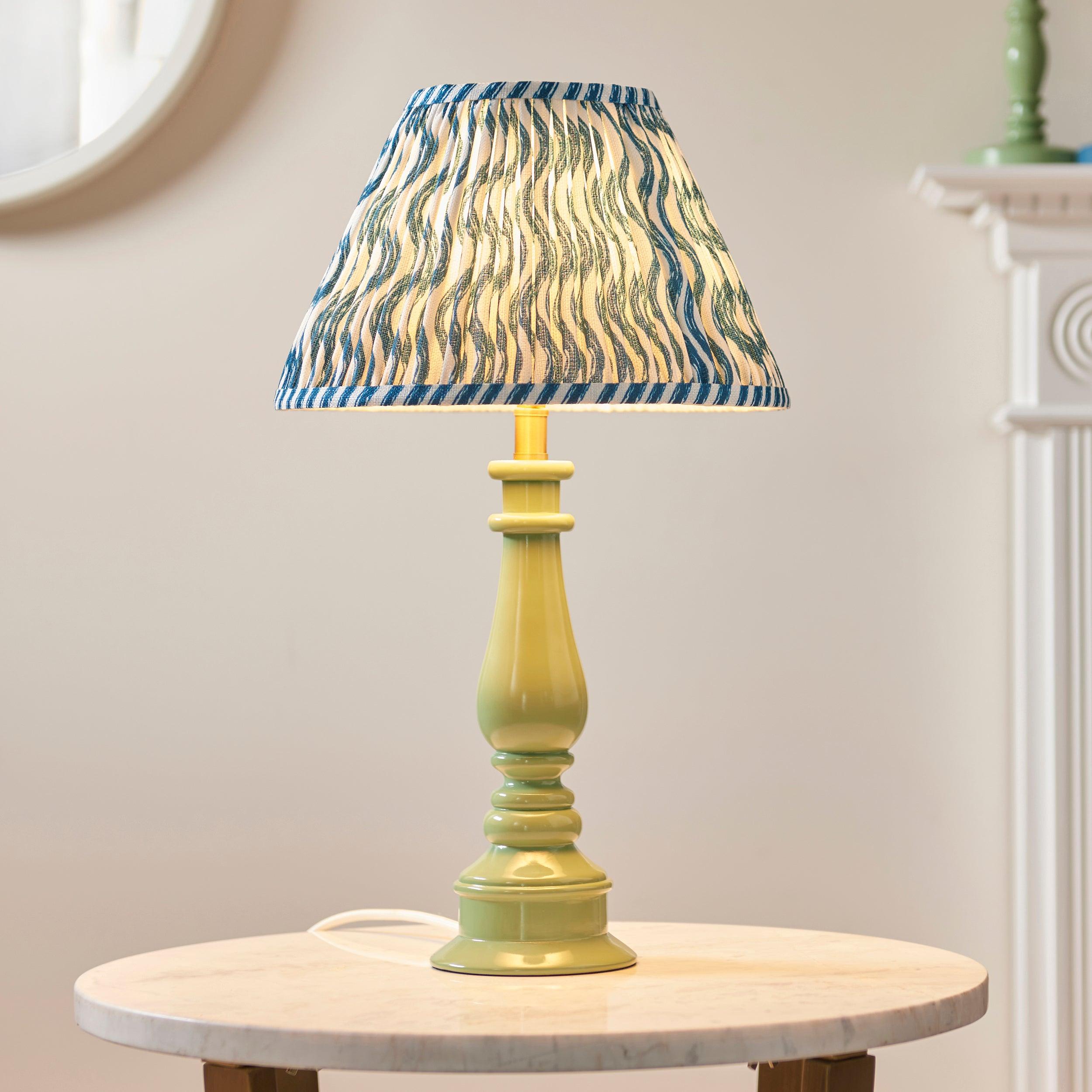 Myrtle Green Table Lamp & Ripple 30cm Marlin Blue Shade