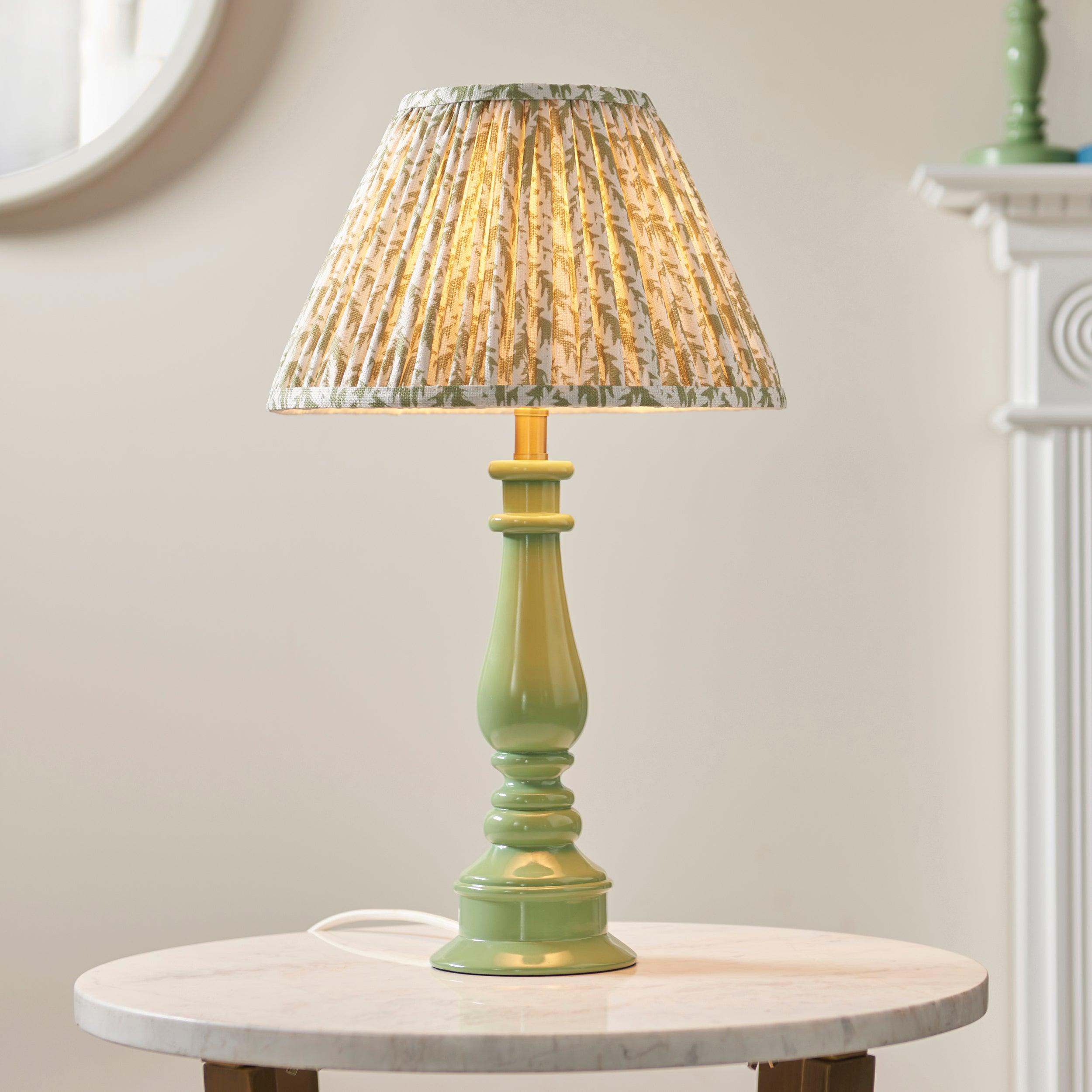 Myrtle Green Table Lamp & Leaf 30cm Herb Garden Green Shade