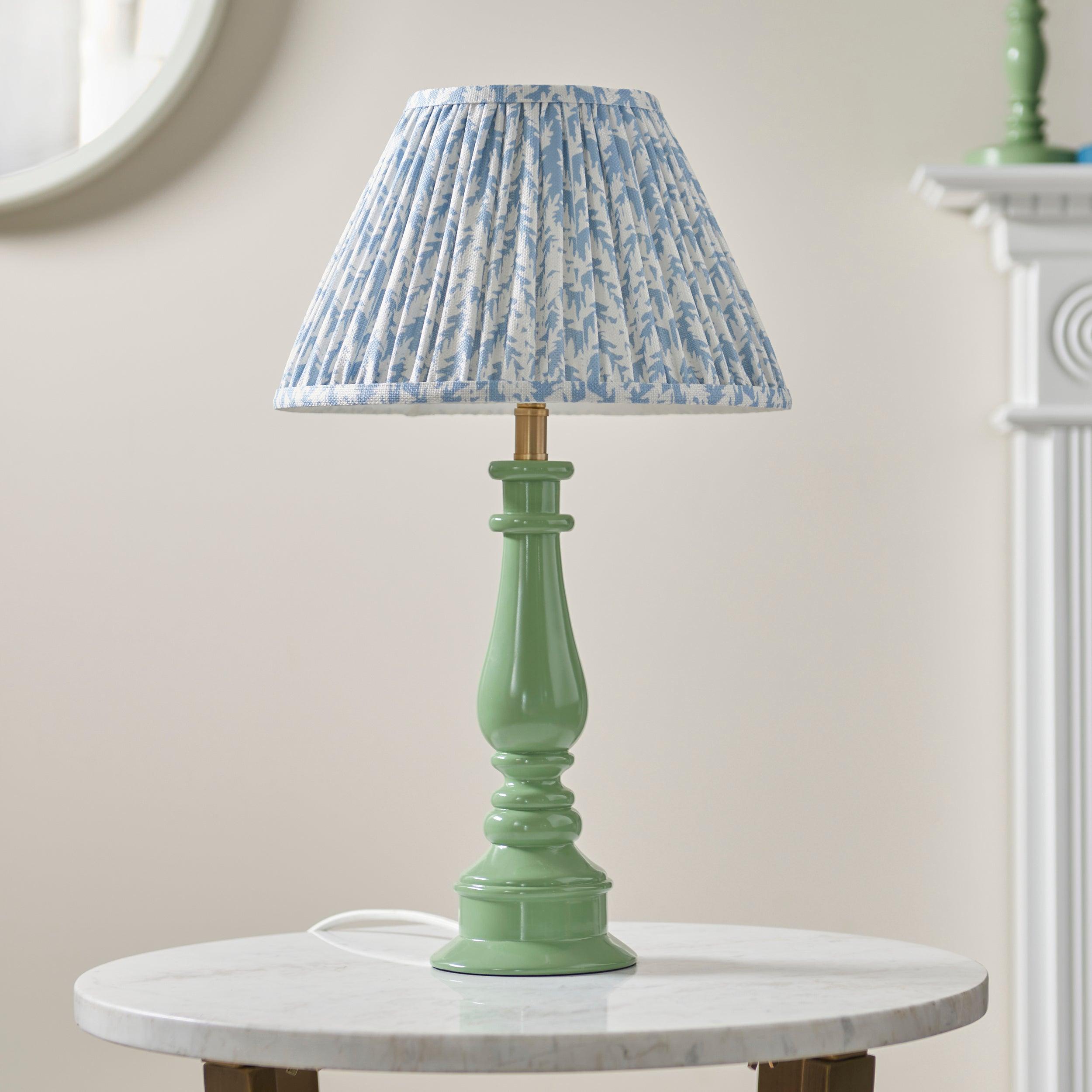 Myrtle Green Table Lamp & Leaf 30cm Shell Bay Blue Shade