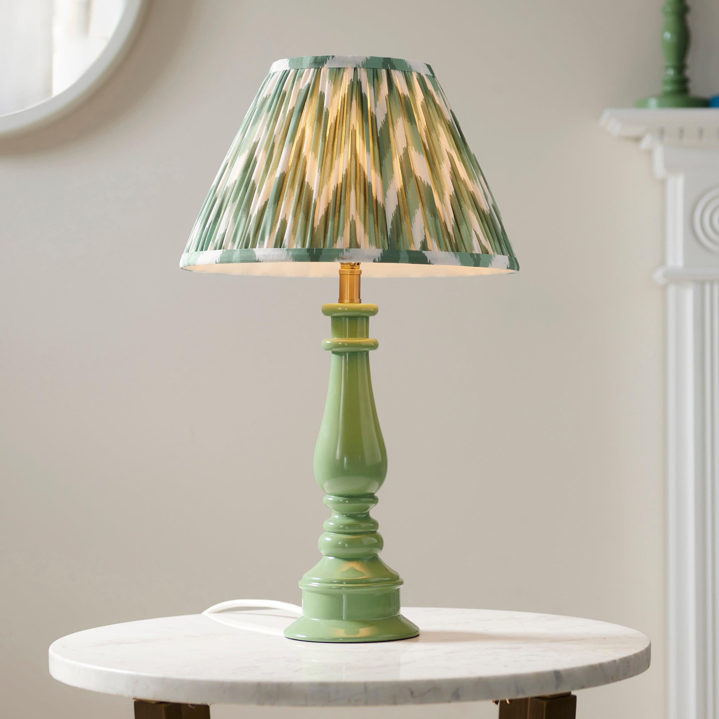 Myrtle Green Table Lamp & Zigzag 30cm Cotswold Green Shade