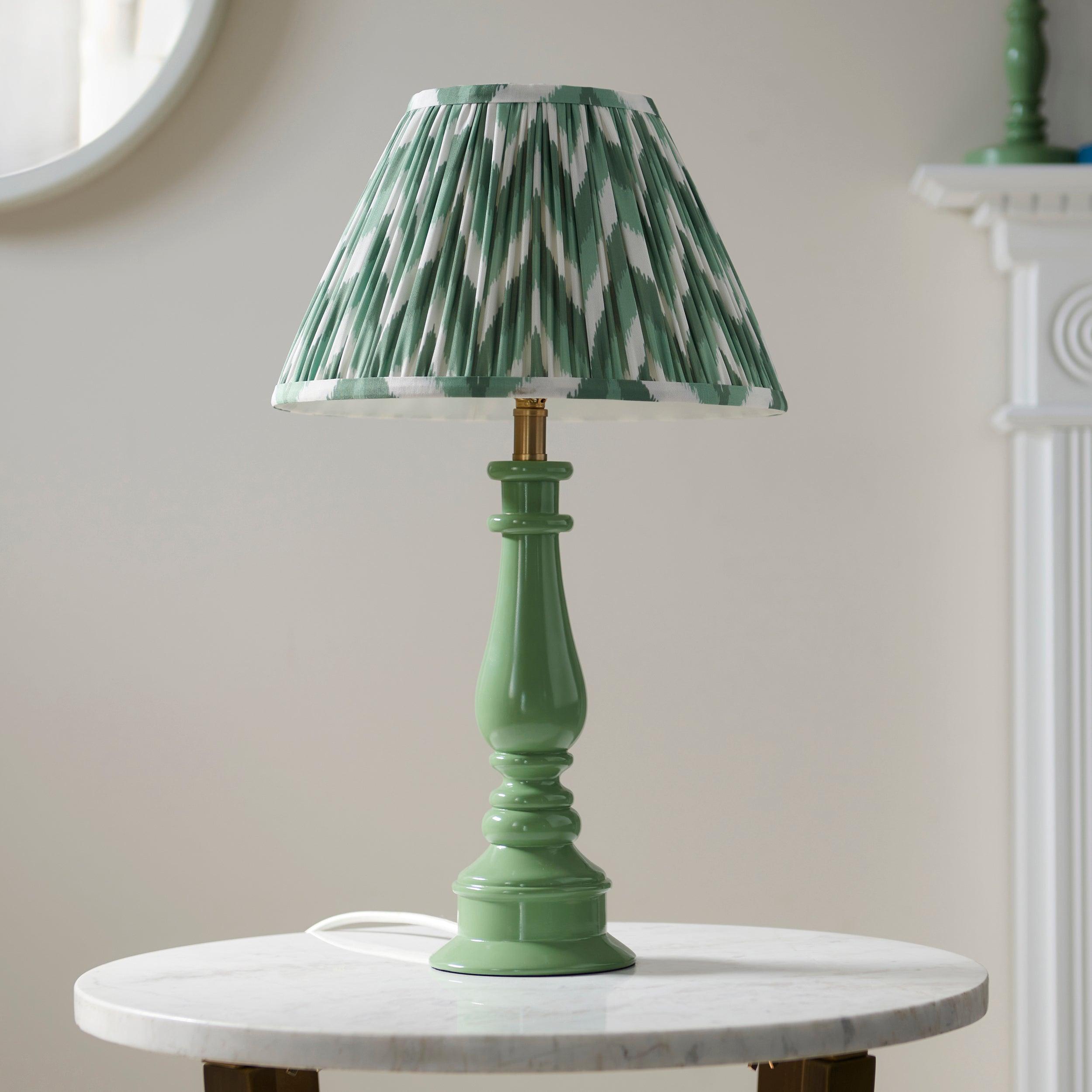 Myrtle Green Table Lamp & Zigzag 30cm Cotswold Green Shade