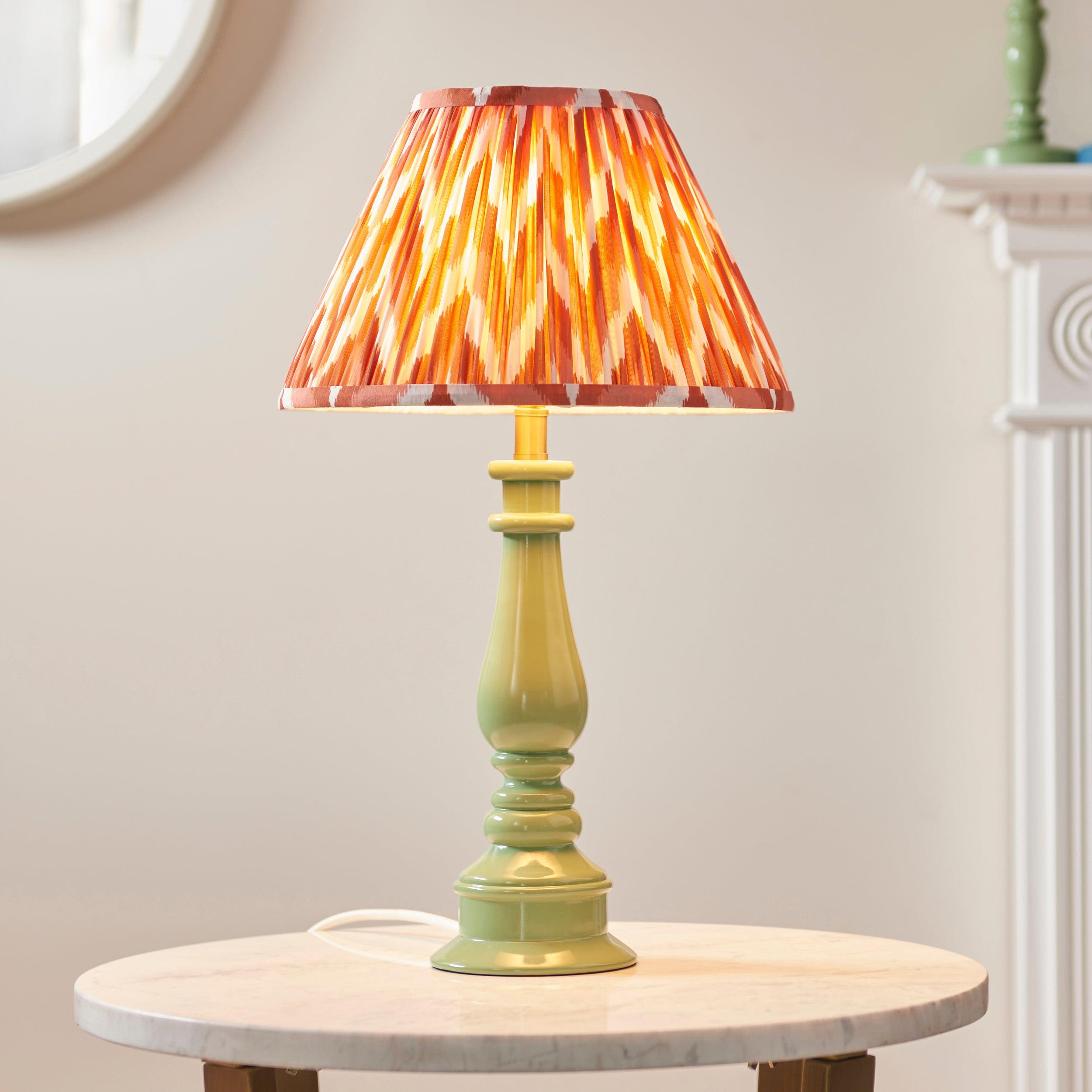Myrtle Green Table Lamp & Zigzag 30cm Apricot Orange Shade