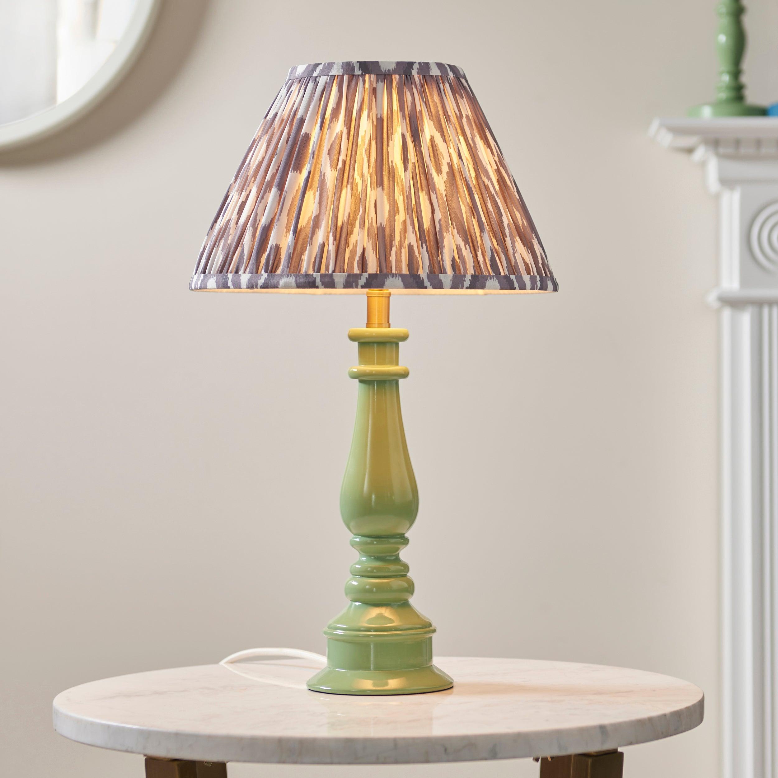 Myrtle Green Table Lamp & Ikat 30cm Pearl Grey Shade