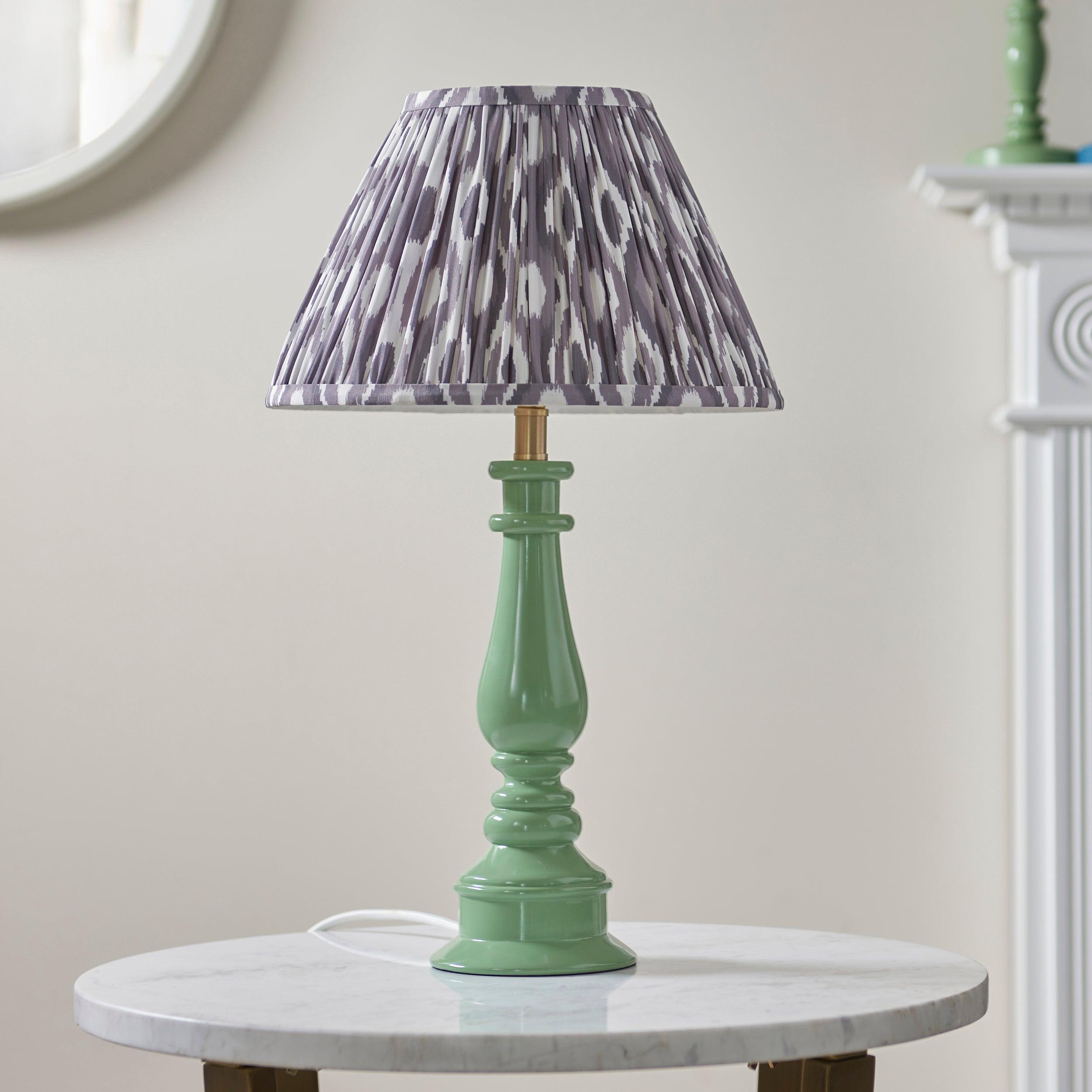 Myrtle Green Table Lamp & Ikat 30cm Pearl Grey Shade