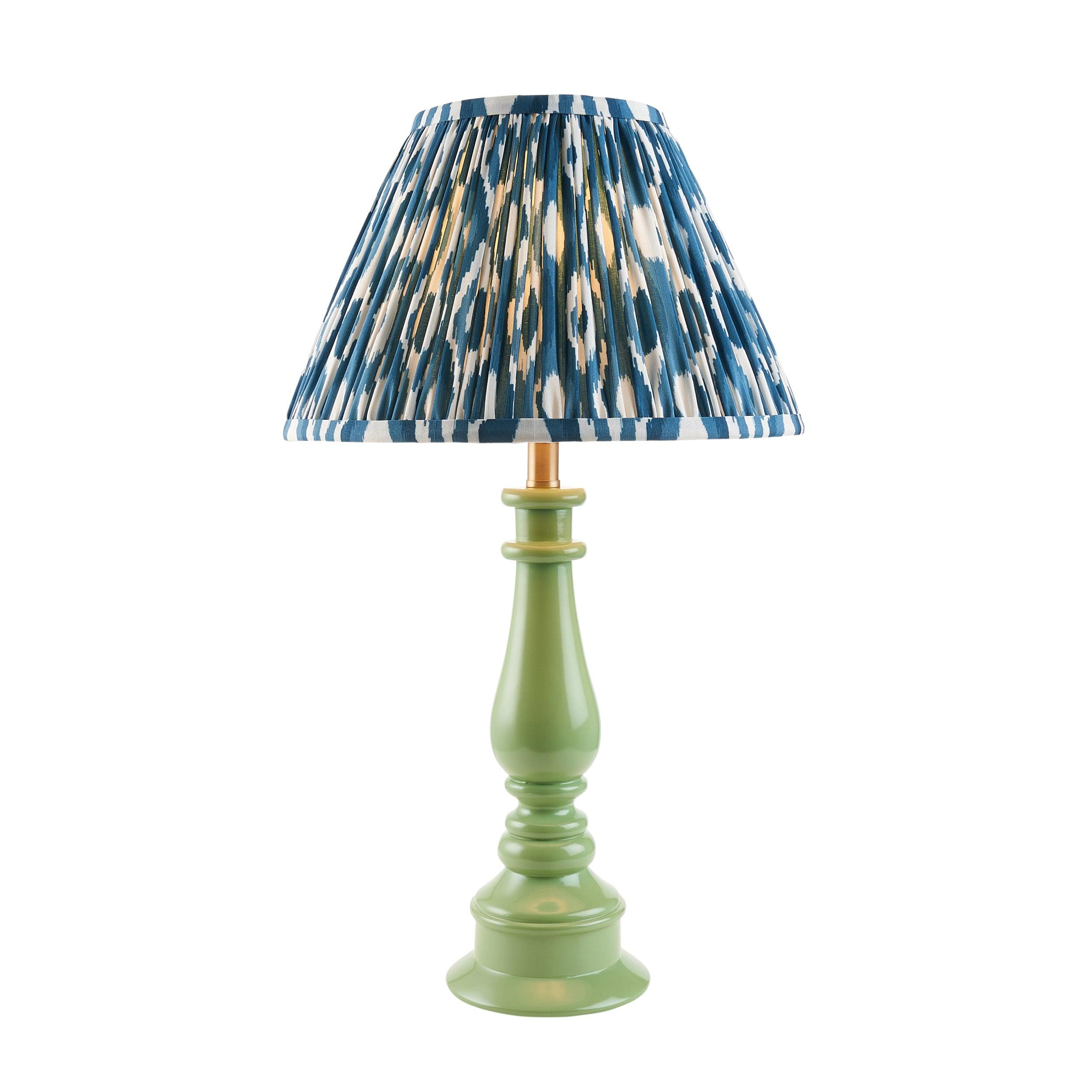 Myrtle Green Table Lamp & Ikat 30cm Marlin Blue Shade