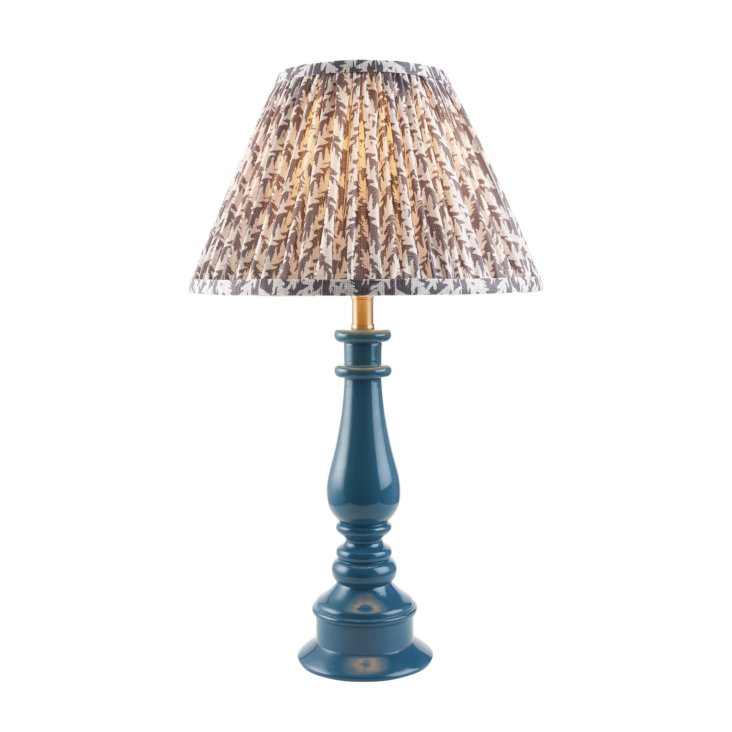 Myrtle Blue Table Lamp & Leaf 30cm Pearl Grey Shade