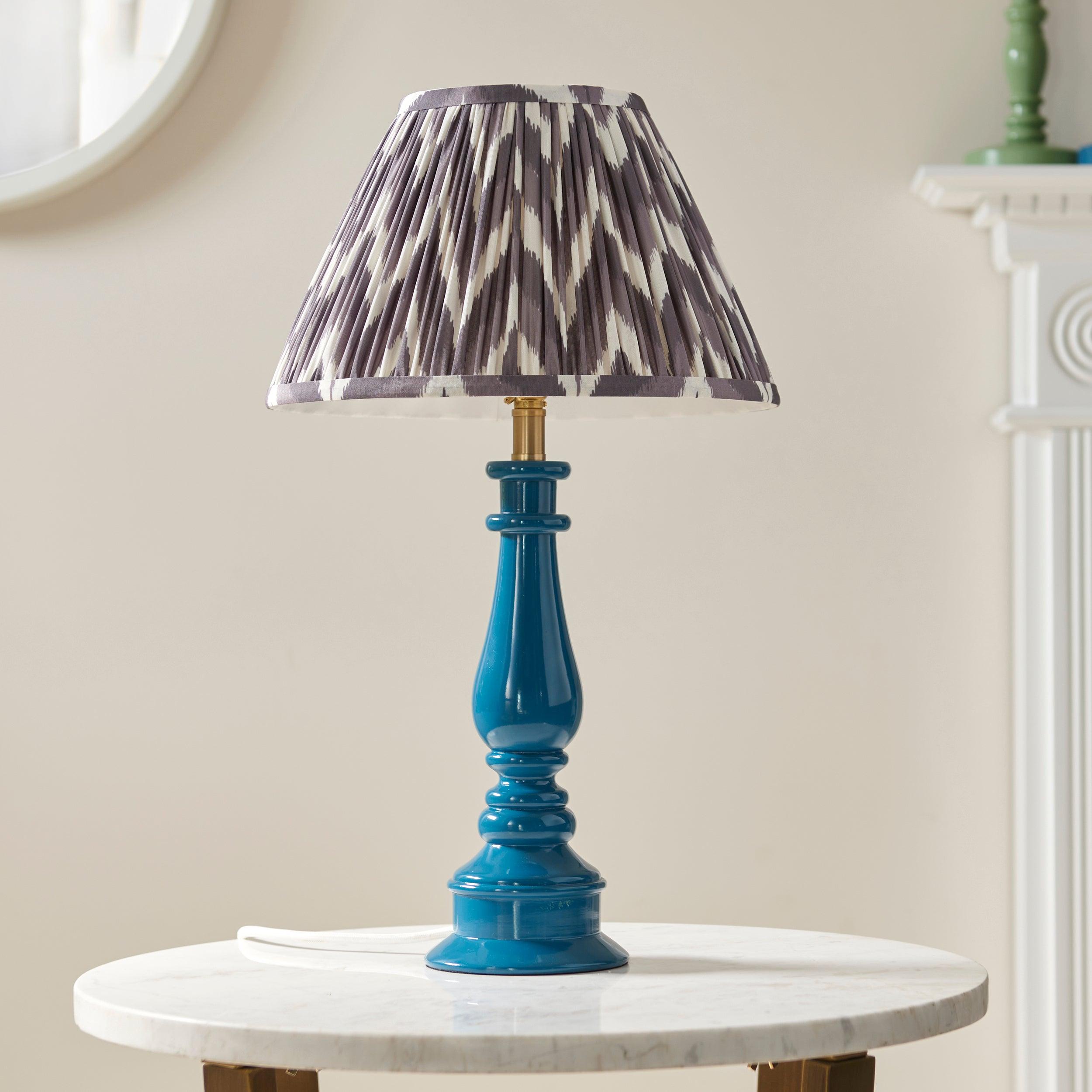 Myrtle Blue Table Lamp & Zigzag 30cm Pearl Grey Shade