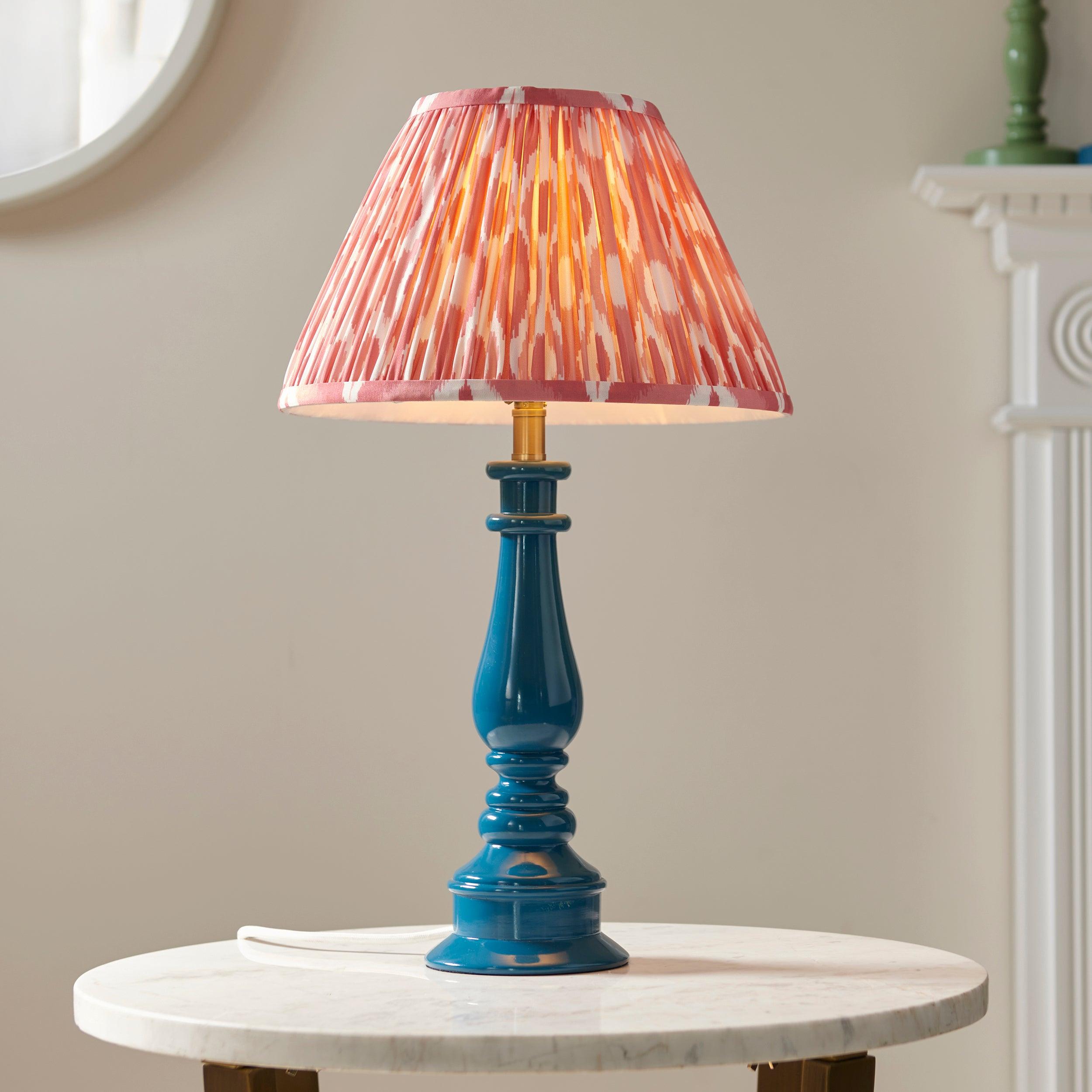 Myrtle Blue Table Lamp & Ikat 30cm Coral Pink Shade