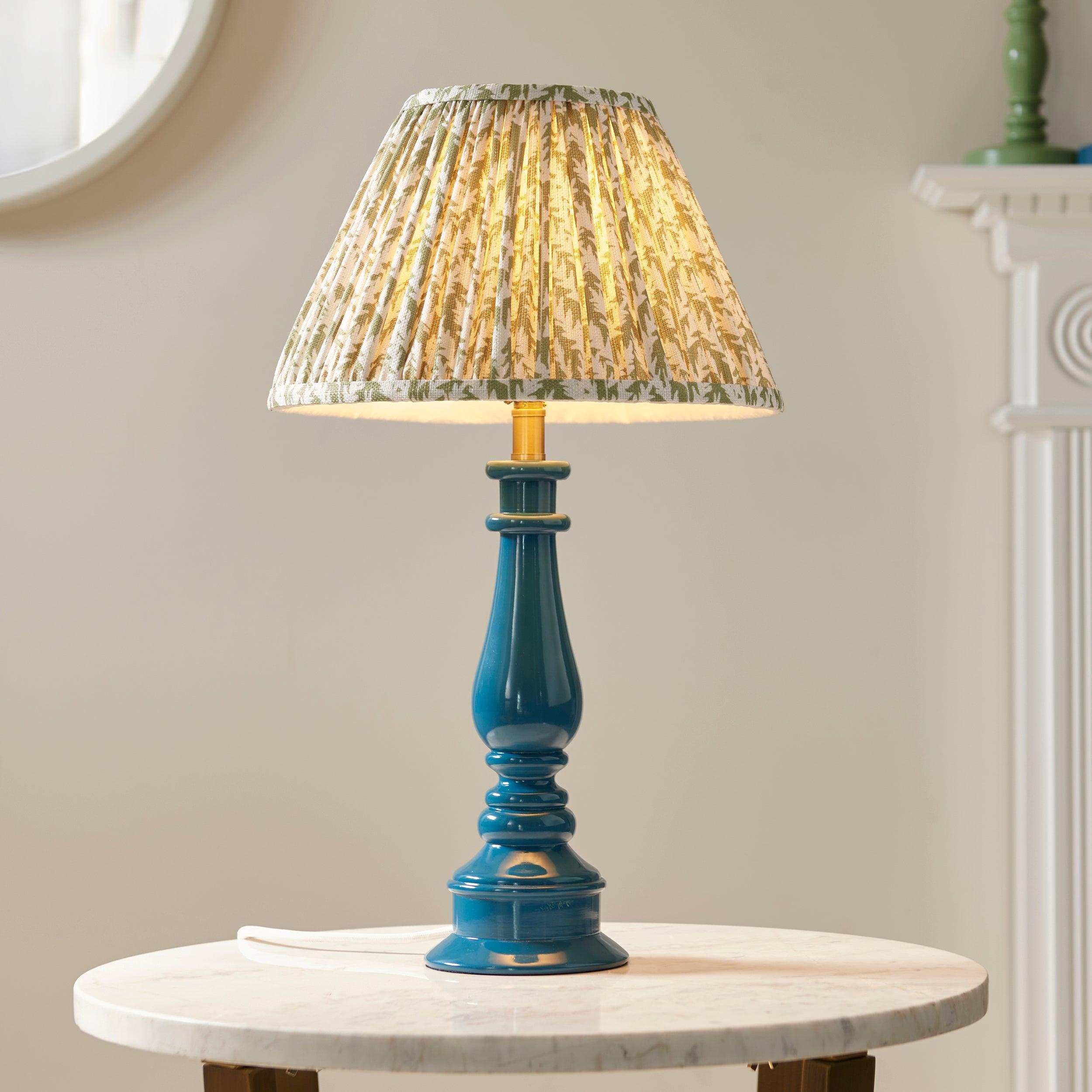 Myrtle Blue Table Lamp & Leaf 30cm Herb Garden Green Shade