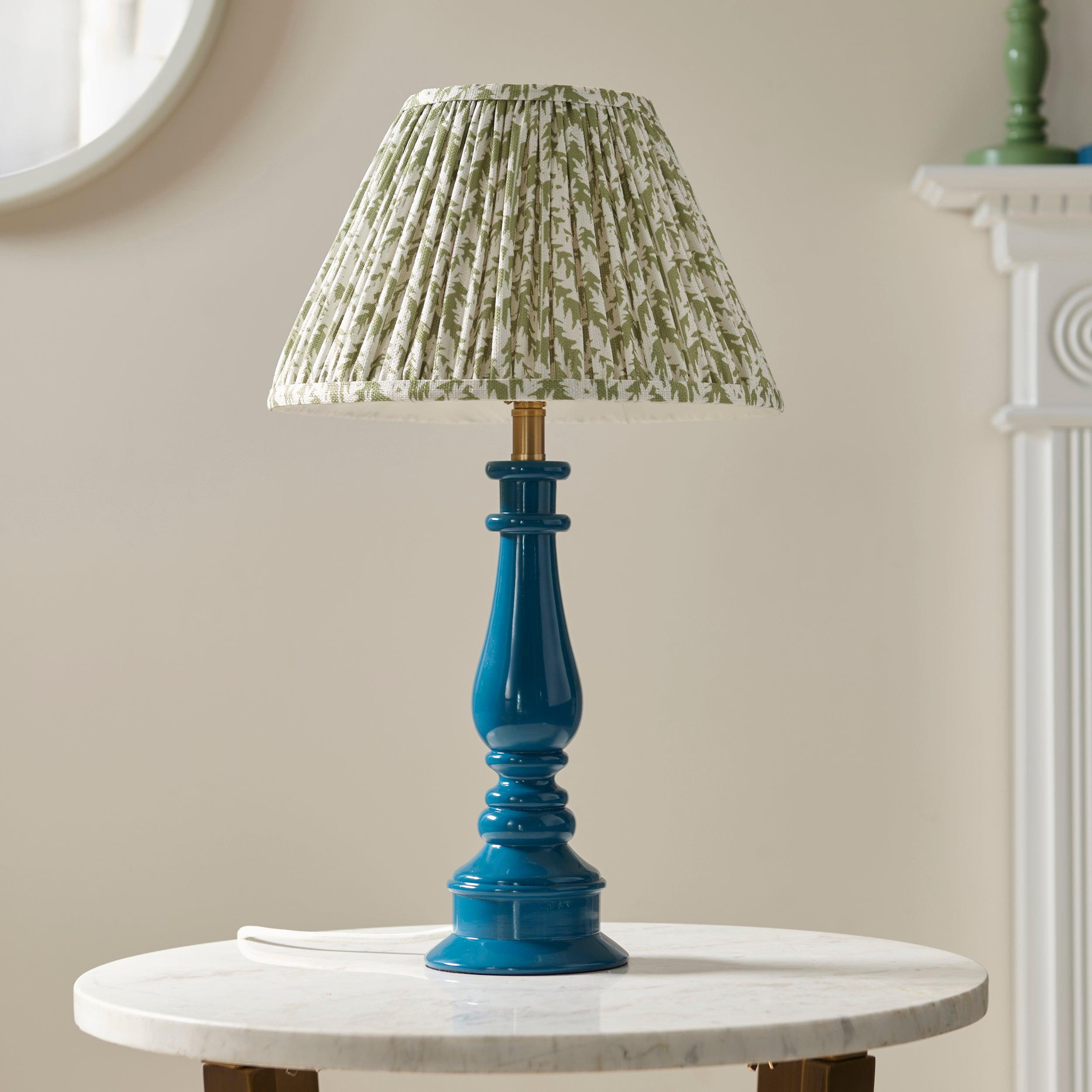 Myrtle Blue Table Lamp & Leaf 30cm Herb Garden Green Shade