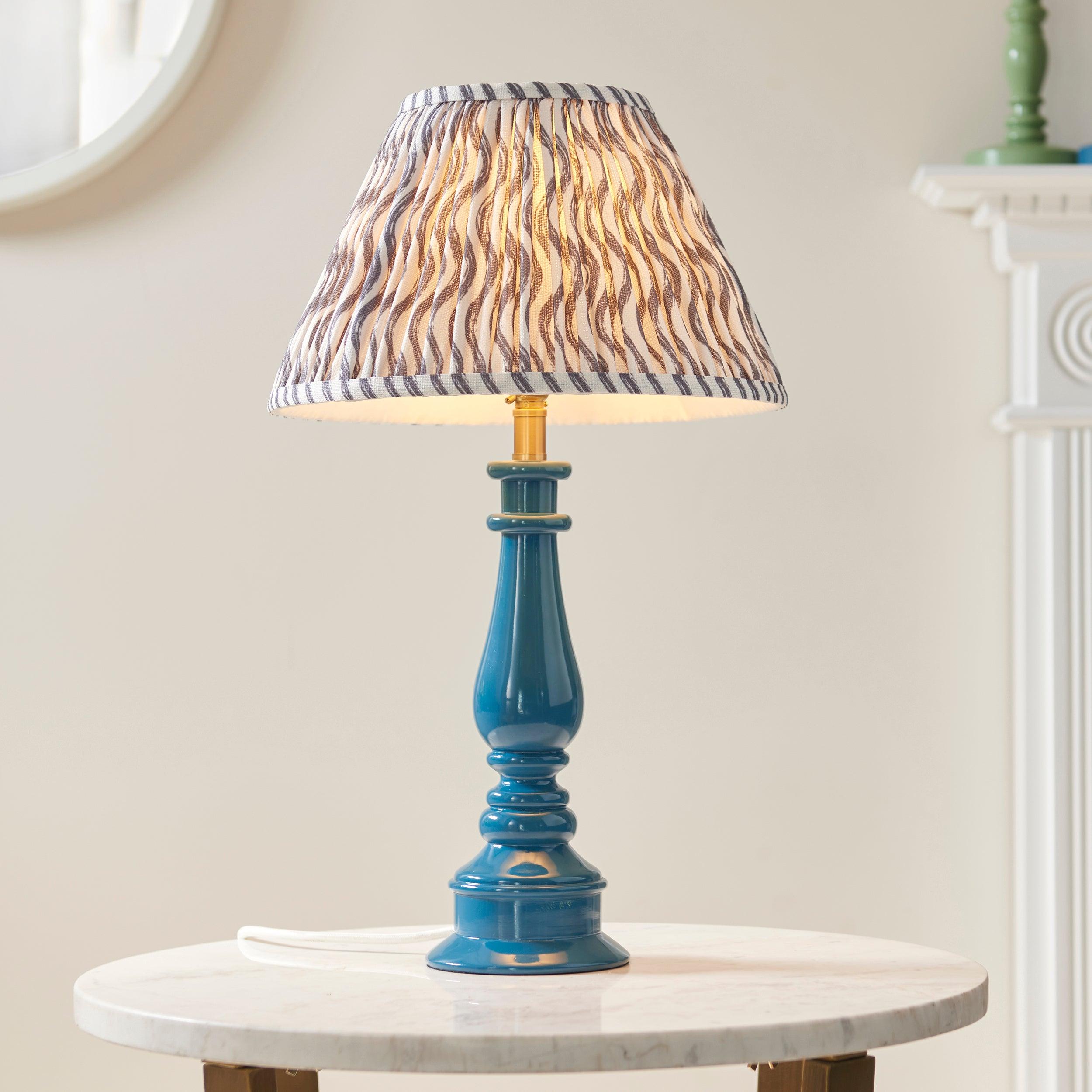 Myrtle Blue Table Lamp & Ripple 30cm Pearl Grey Shade