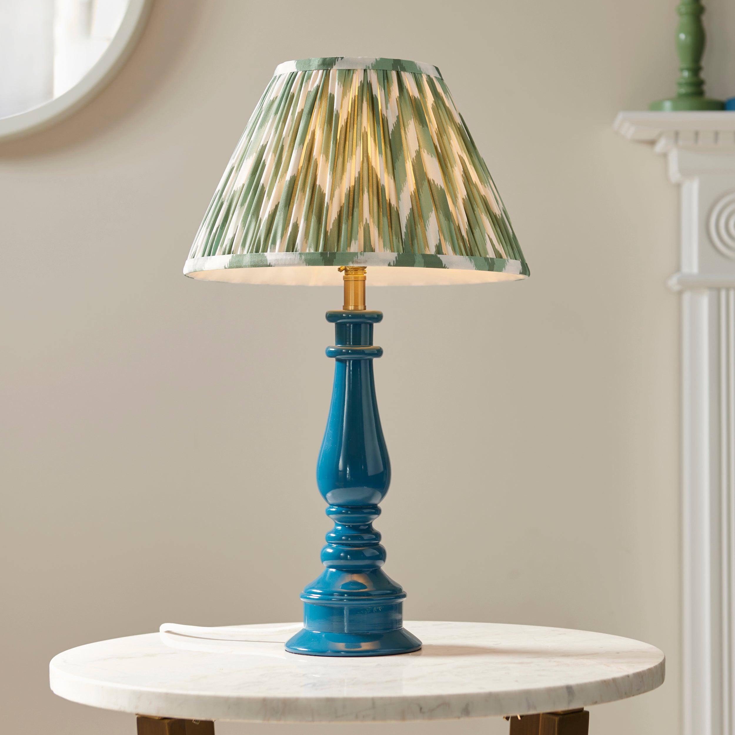 Myrtle Blue Table Lamp & Zigzag 30cm Cotswold Green Shade