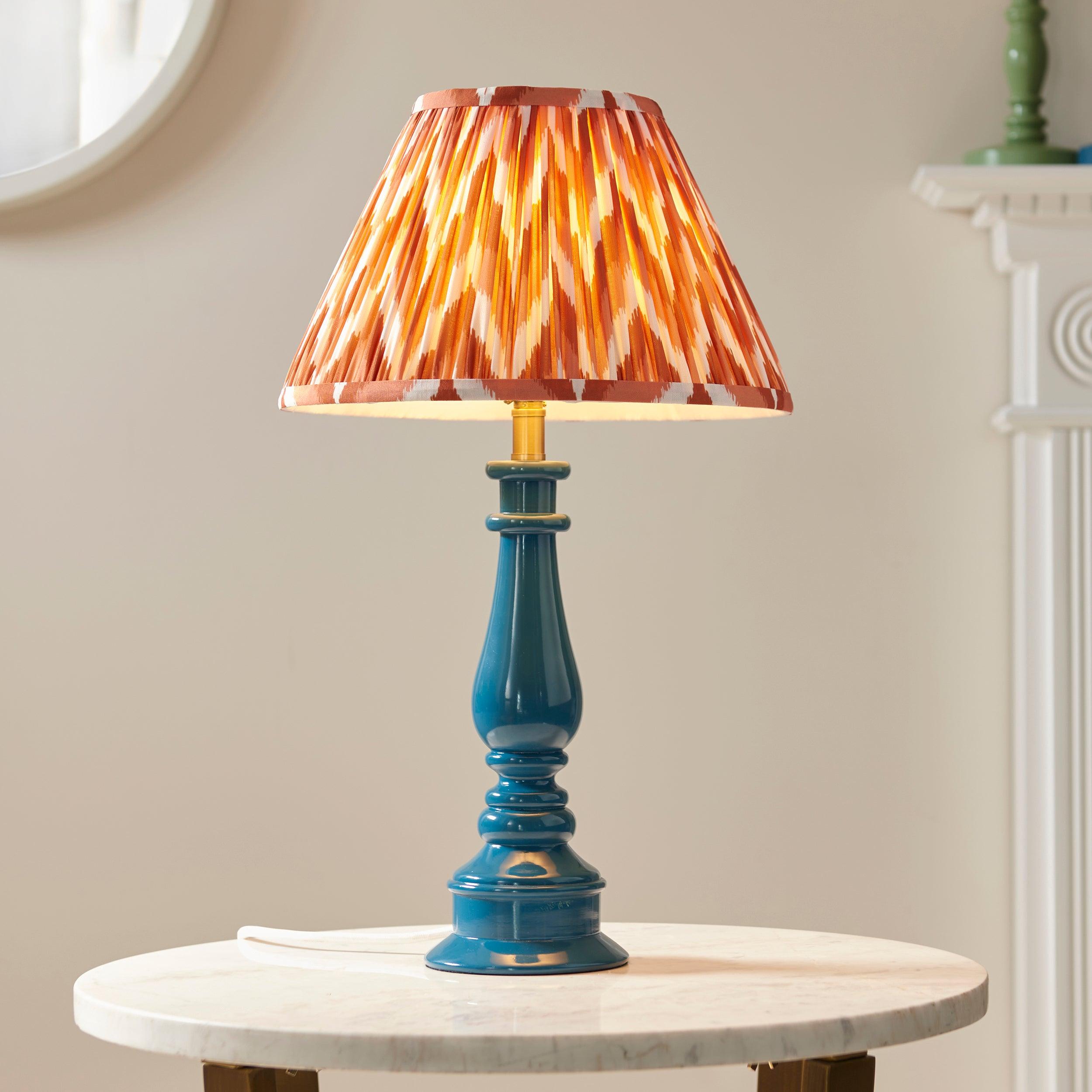 Myrtle Blue Table Lamp & Zigzag 30cm Apricot Orange Shade