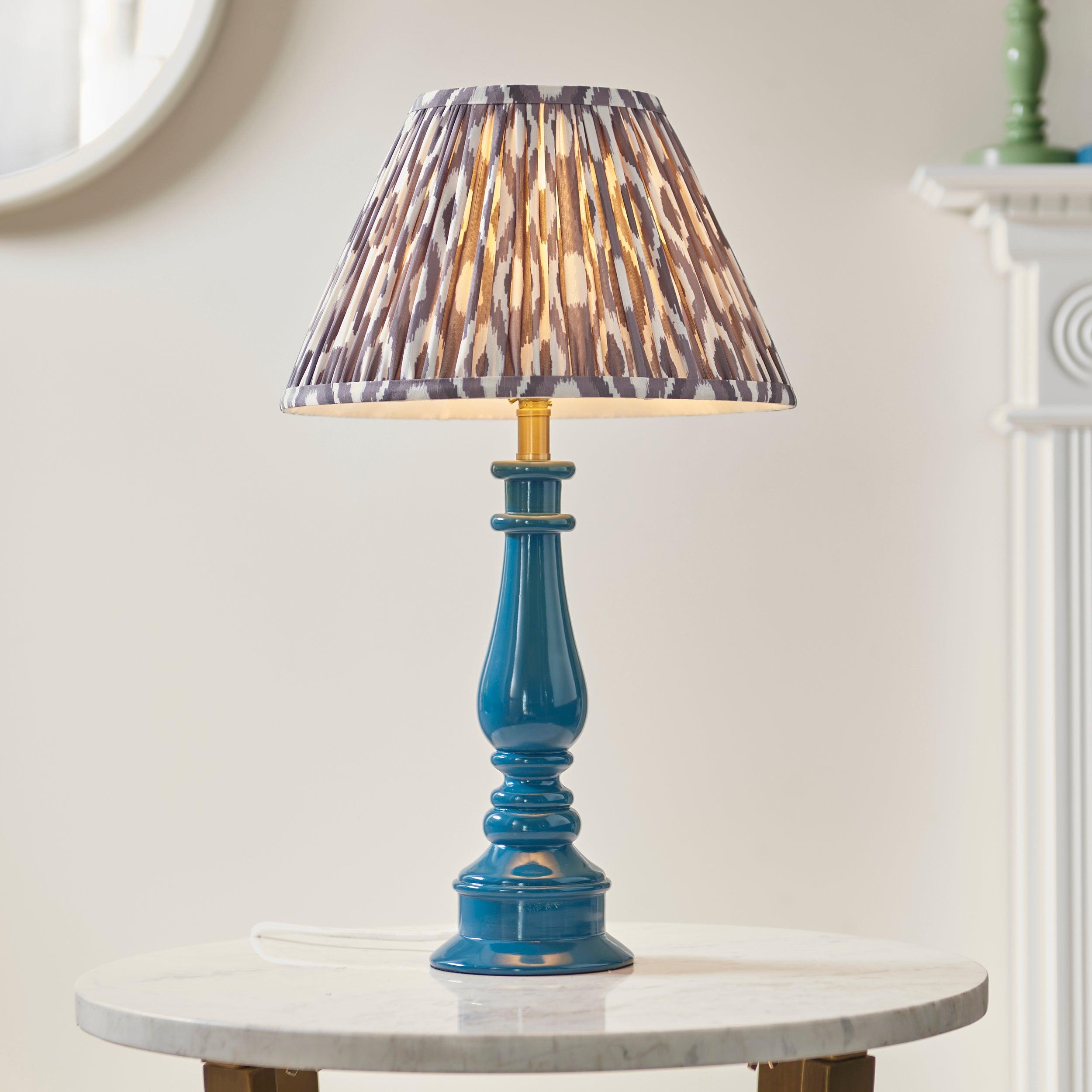 Myrtle Blue Table Lamp & Ikat 30cm Pearl Grey Shade