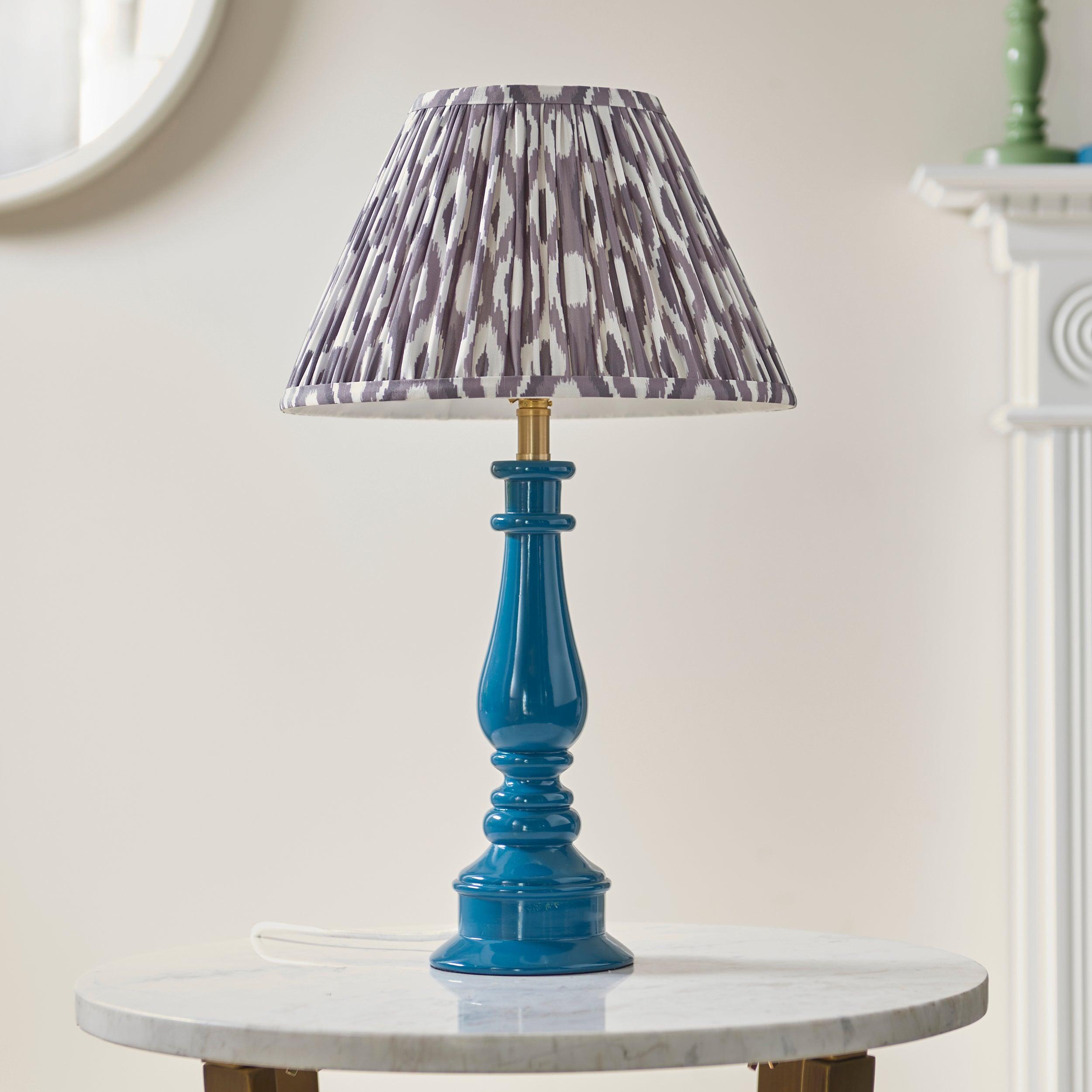 Myrtle Blue Table Lamp & Ikat 30cm Pearl Grey Shade