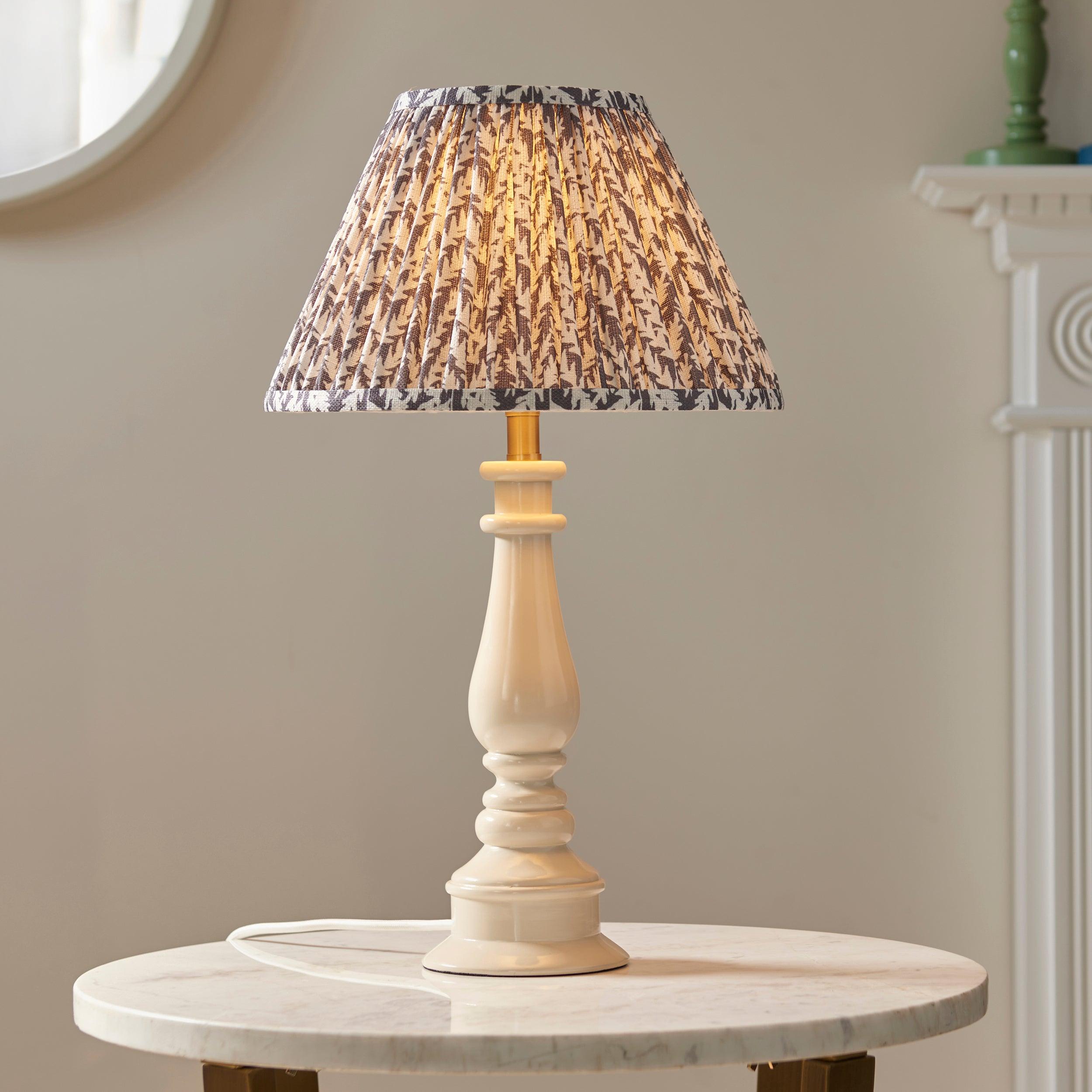 Myrtle White Table Lamp & Leaf 30cm Pearl Grey Shade
