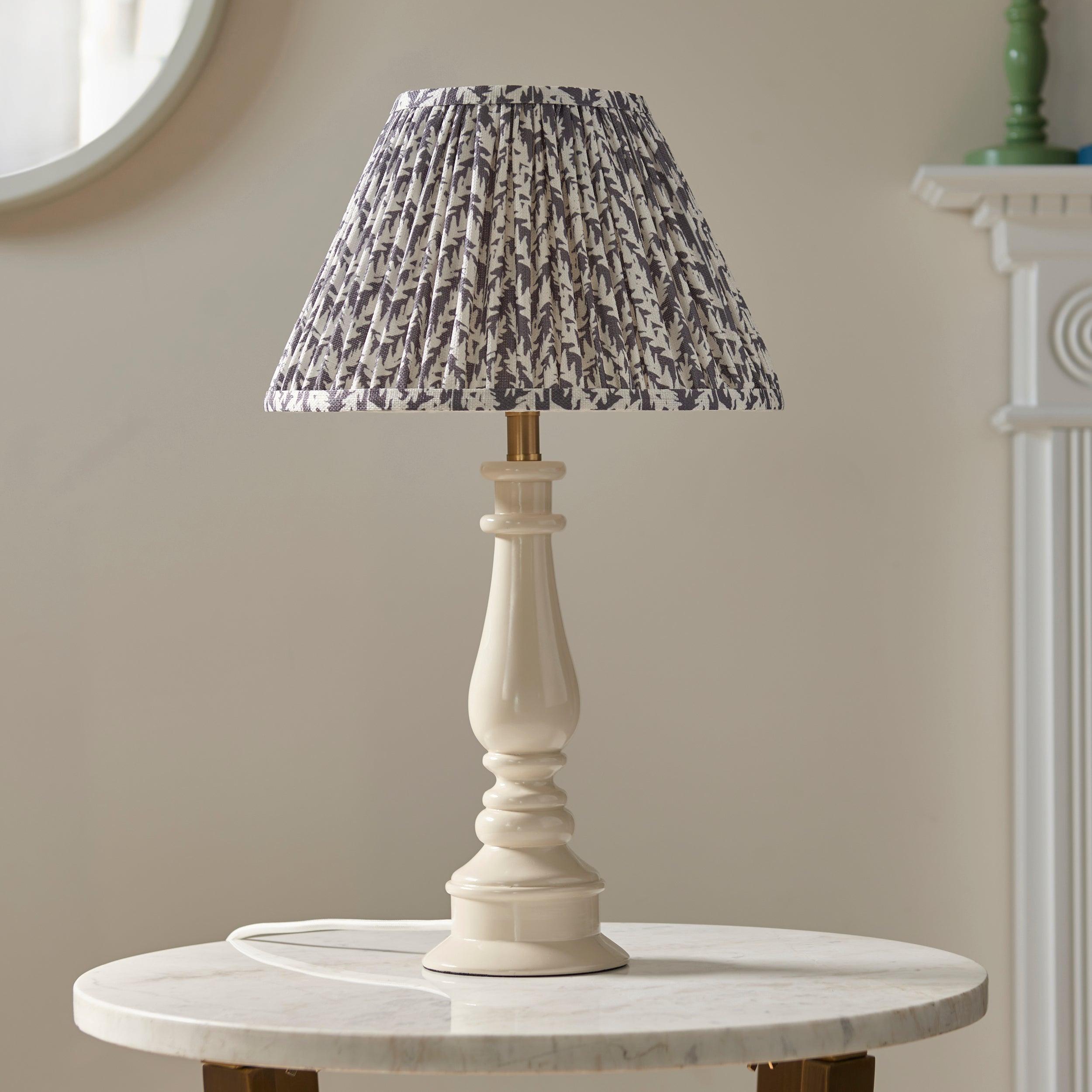 Myrtle White Table Lamp & Leaf 30cm Pearl Grey Shade