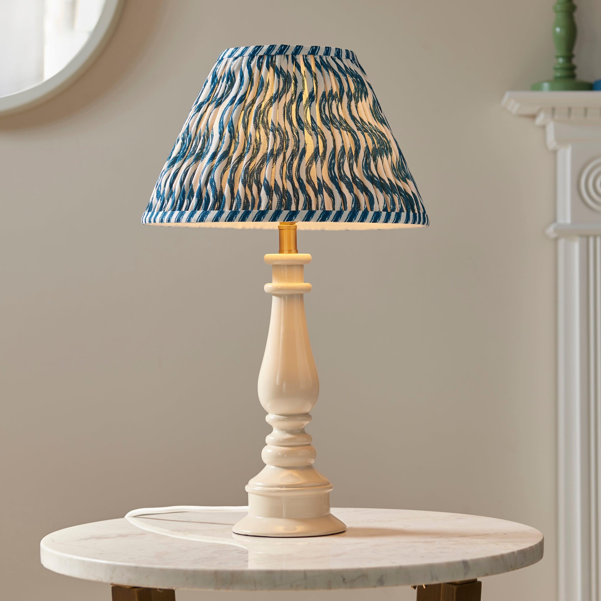 Myrtle White Table Lamp & Ripple 30cm Marlin Blue Shade